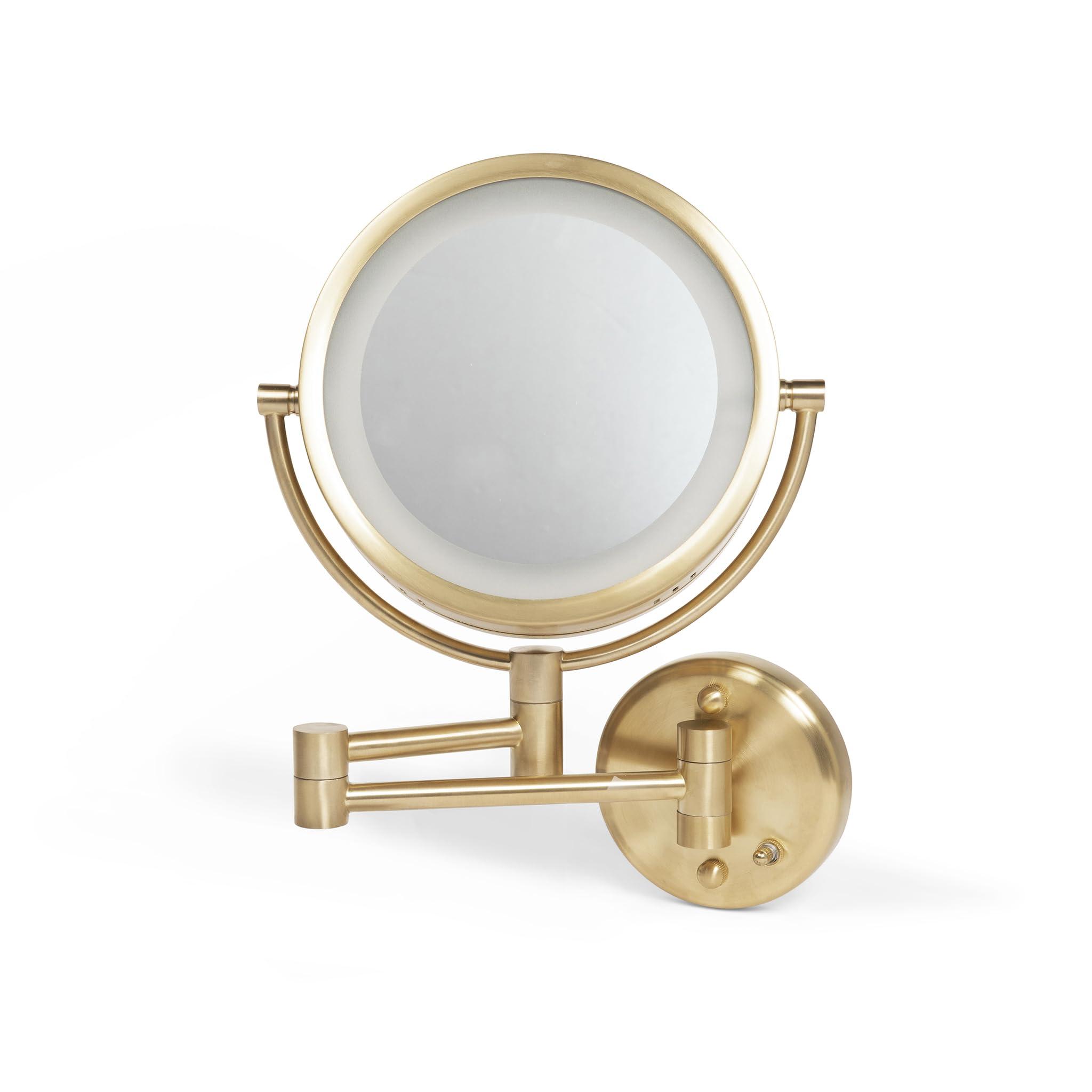 JERDON JERDON Wall-Mounted Makeup Mirror with Lights - Direct Wire Lighted Makeup Mirror with 8X Magnification - 8.5-inch Diameter Mirror with Gold Finish Wall Mount - Model HL75BGD