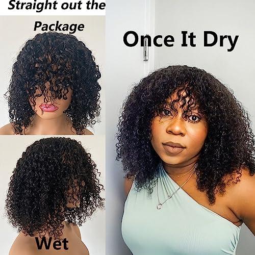 Young beauty Young beauty Curly Human Hair Wig With Bangs 100% Brazilian Human Hair Curly Wigs O Scalp Top Full Machine Made Wig for Black Women Loose Curly Wigs 180Density 20inch Natural Color