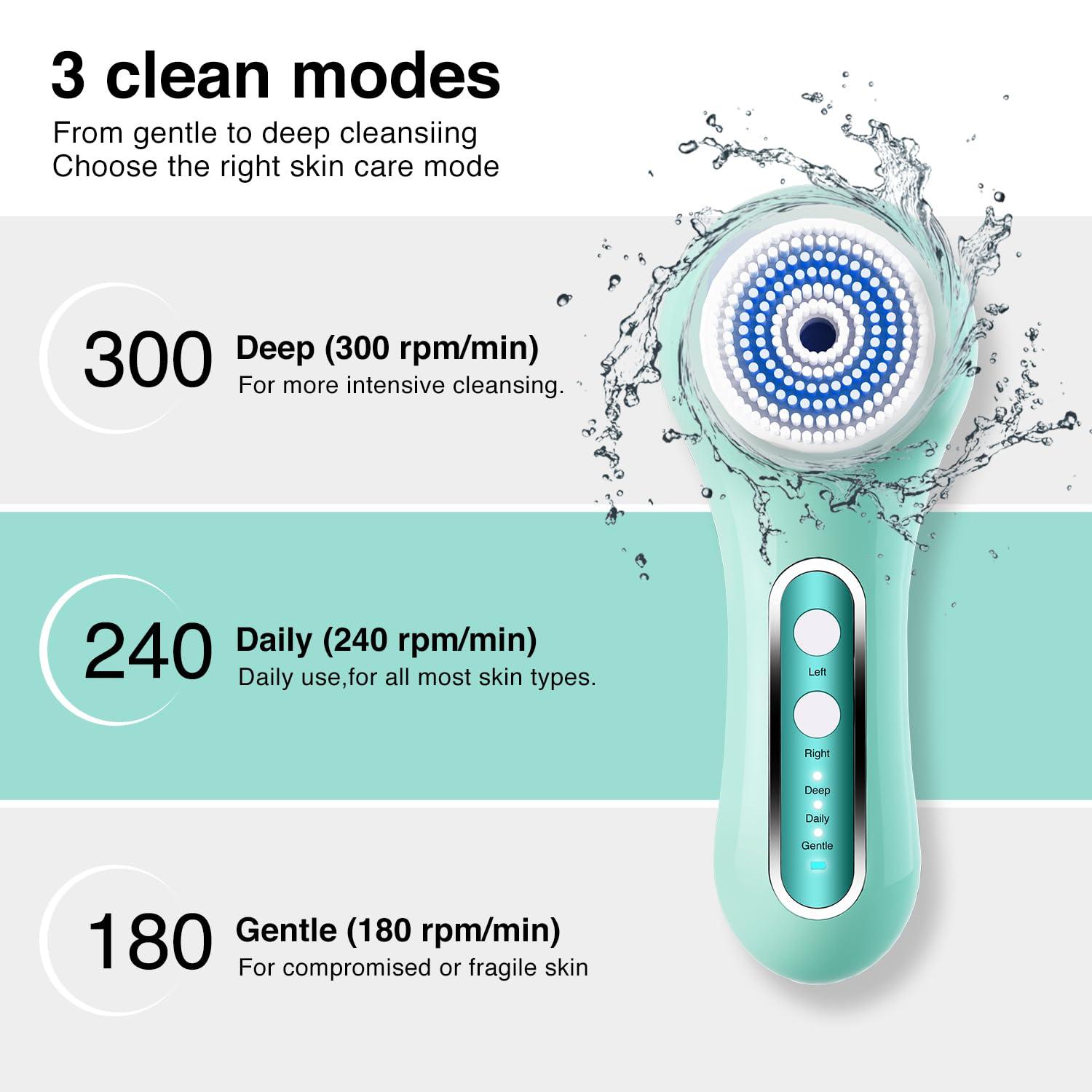 Umickoo UMICKOO Face Scrubber Exfoliator,Facial Cleansing Brush Rechargeable IPX7 Waterproof with 5 Brush Heads,Electric Face Spin Brush for Exfoliating, Massaging and Deep Cleansing (Mint Green)