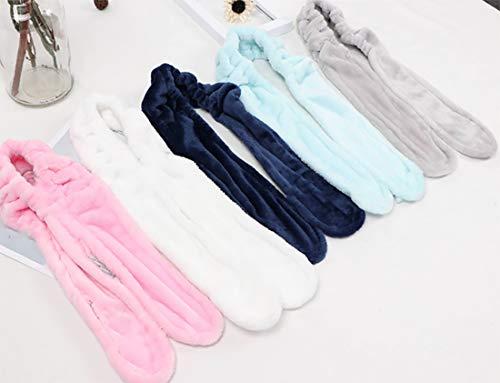 BesYouSel 9 Pieces Spa Headbands Adjustable Coral Fleece Hair Band Bunny Ears Soft Towel Hair Band Makeup Head Band Coral Fleece Head Wrap for Women Girls Washing Face Shower Sports(Blue, Black and White)