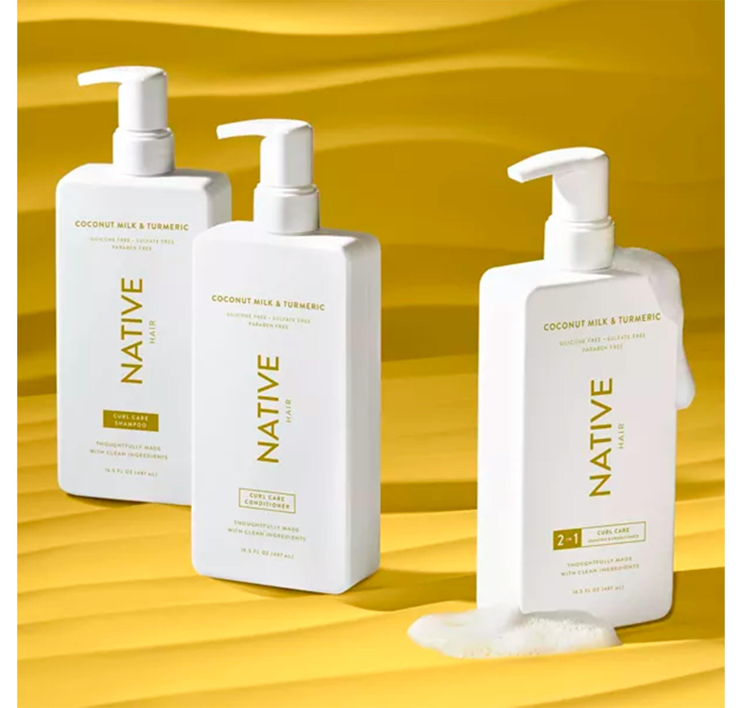 Hair Care Native - Hair - 2 in 1 - Shampoo and Conditioner - Coconut Milk & Turmeric - Contain Naturally Derived Ingredients | All Hair - Silicone, Sulfate and Paraben Free - 16.5 FLOz - Pack Of 01