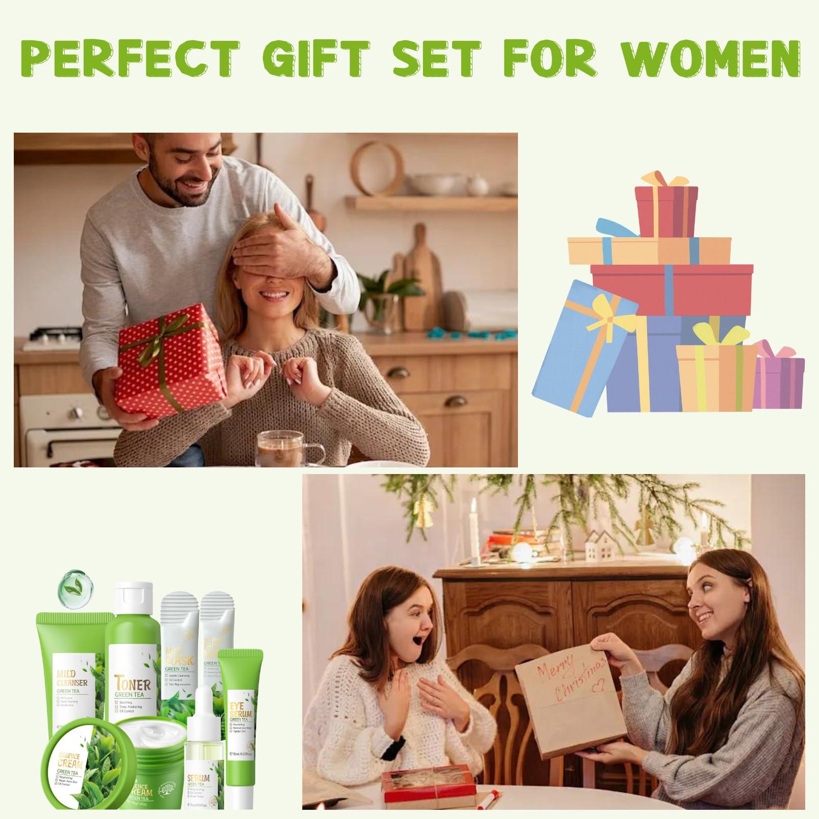 Evolvique Green Tea Skin Care Kit Teenage Girls Gifts - Teen Skin Care Set - Gifts for Women - with Face & Eye Cream, Toner, Serum, Cleanser Face Wash - Gift Set - Travel Essentials for Women (7PCS)