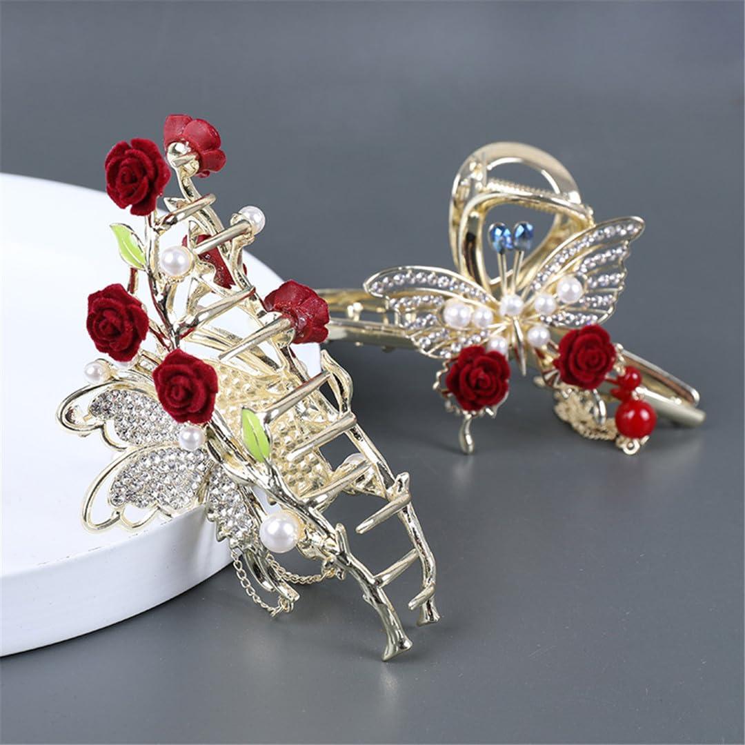 Hcclijo Retro Rose Pearl Grab Clip Tassel Ponytailtail Clip Clip diamond Ladies Hair Accessories Clip