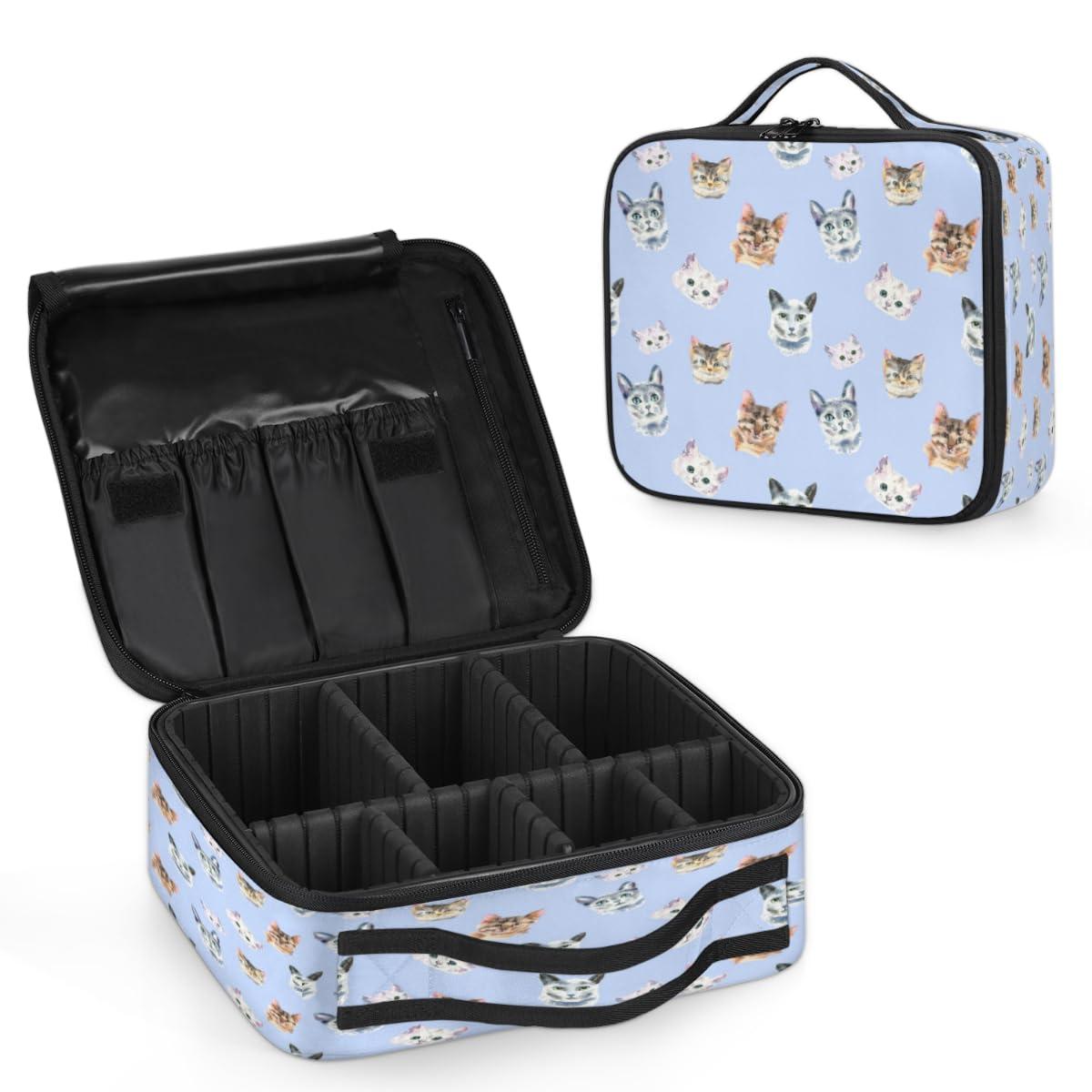 KOBLEN KOBLEN Travel Makeup Bag for Women Large Square Portable Professional Coquette Train Cosmetic Case with Handle Cat Collection