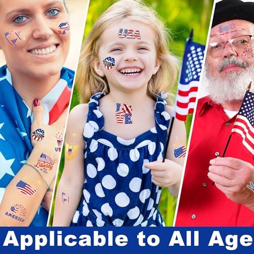 Huskein 188 PCS Veterans Day Temporary Tattoo Set, 4th of July Waterproof Face Body Stickers, Patriotic Parade Accessories, Fourth of July Long Lasting Temporary Tattoo, Party Supplies Thank You Veterans