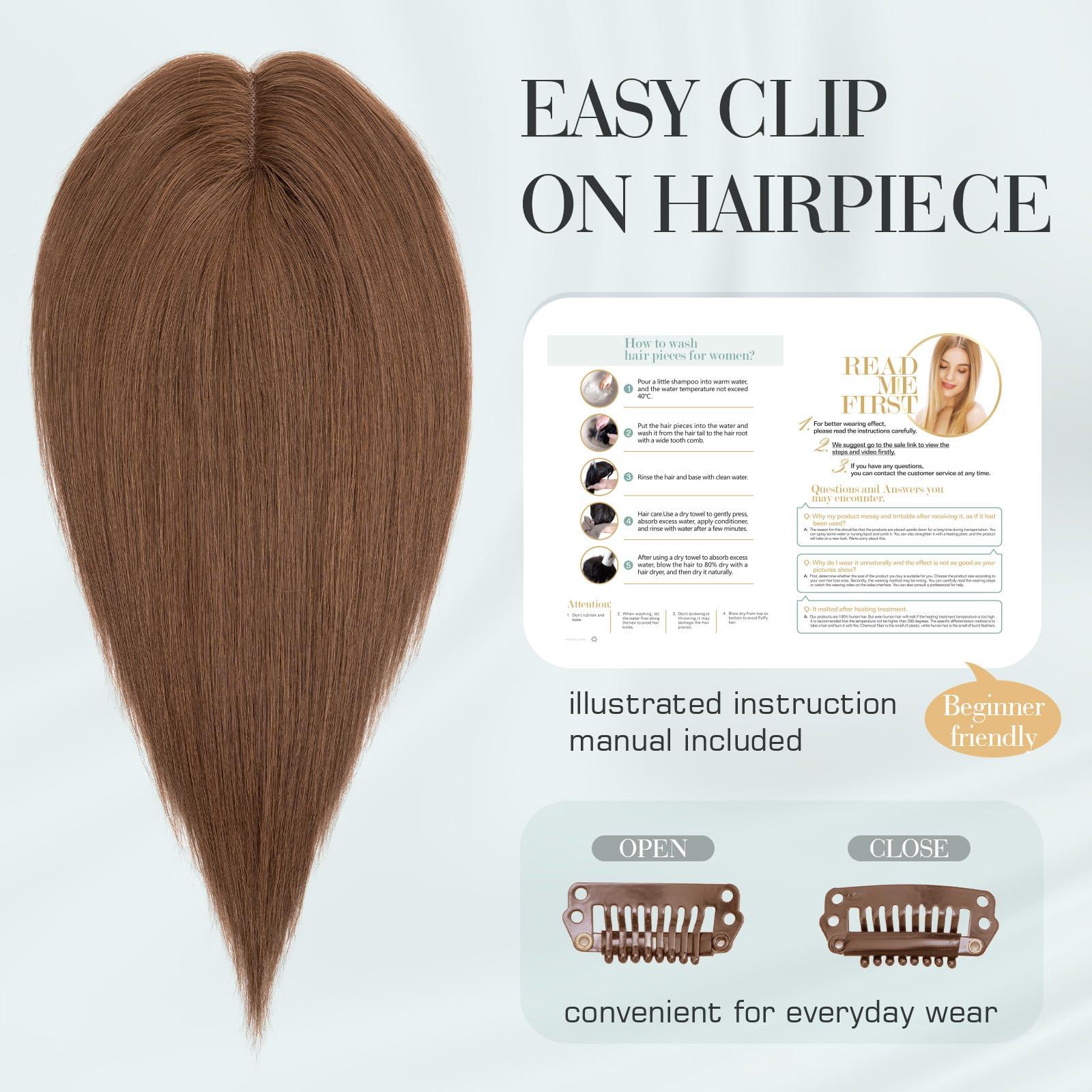 Hairro Hairro Hair Toppers For Women Real Human Hair Top Hair Pieces For Thinning Hair Short Topper Hairpiece Remy Toupee On Top Crown Topper Hair Extensions 12 Inches 41g #04 Medium Brown