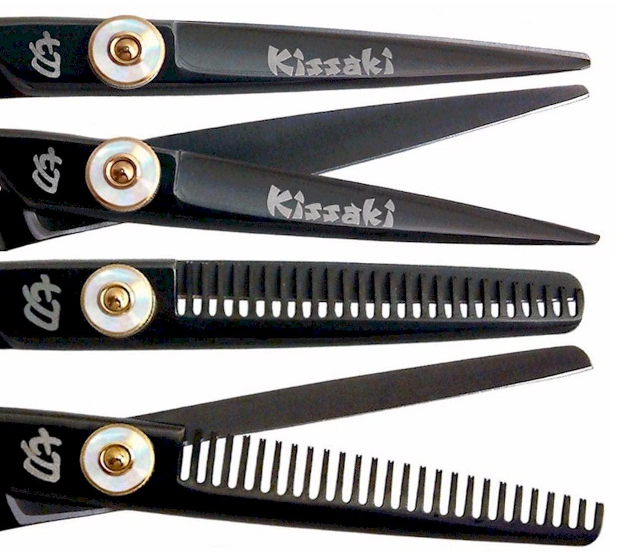 Kissaki Kissaki Left Handed Hair Scissors Sensuki L 5.5 inches Black W Titanium Hair Cutting Shears and Daisaku L 26 tooth Thinning Shears Matching Set Combo
