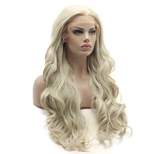 Lushy Lushy Wavy Long Blonde White Mix Wig Heavy Density Half Hand Tied Heat Resistant Synthetic Lace Front Wig