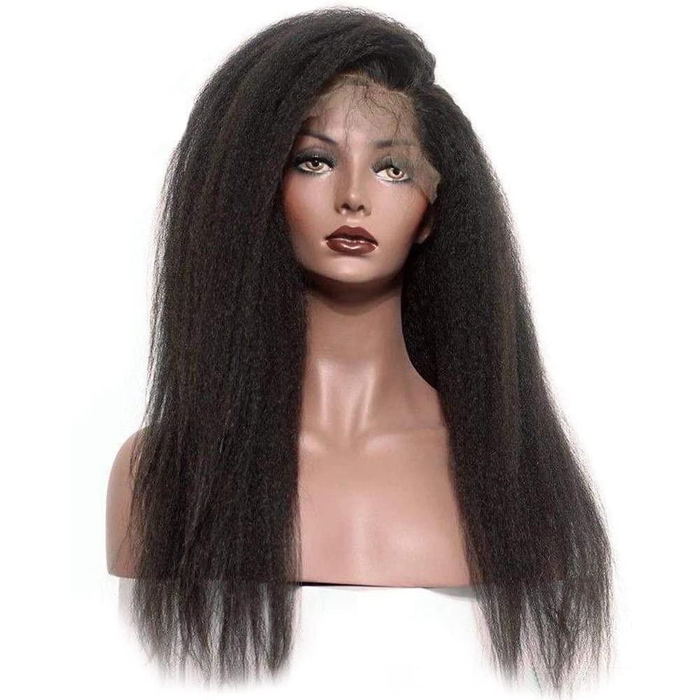 Prime Kitty 26 Inch Kinky Straight 360 Lace Frontal Wig Full Lace HD Transparent Lace Front Wigs Human Hair For Black Women Brazilian Virgin Human Hair Wigs Pre Plucked 180% Density With Baby Hair Bleached Knots