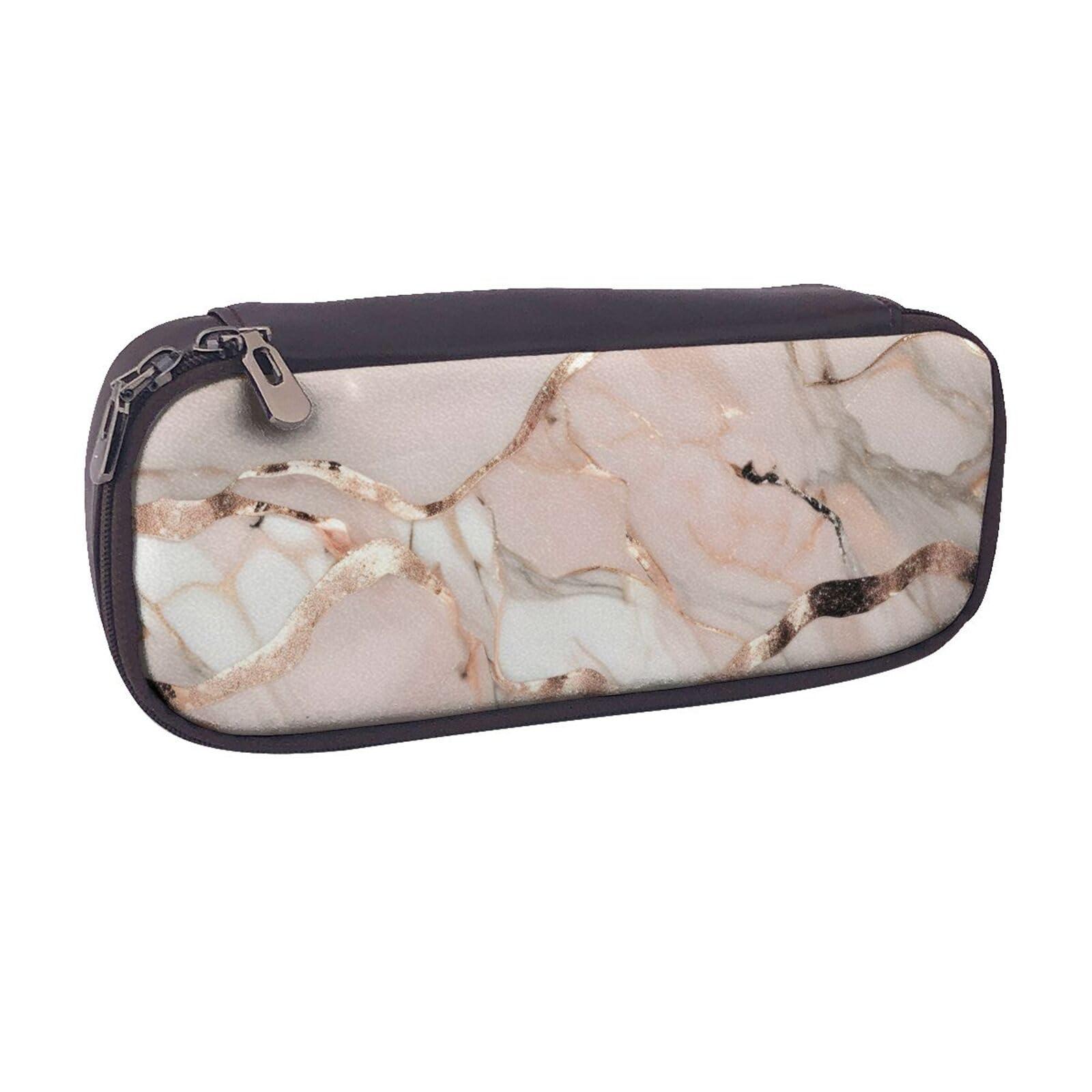 YHBLYKXP YHBLYKXP Rose Gold Marble print Leather Flap Pencil Case,Toiletry Organizer,Zipper Coin Purse, Black