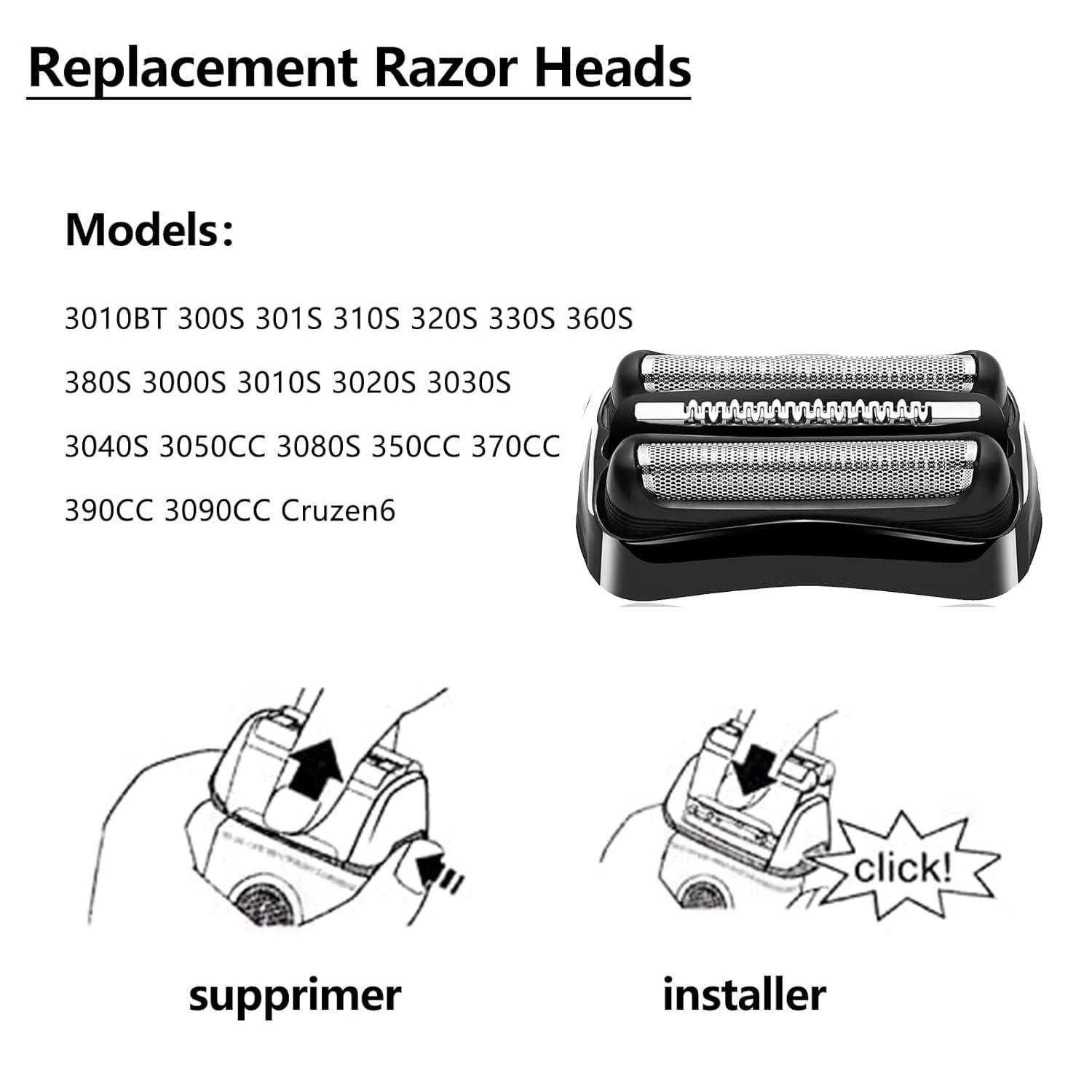 JIANCENGYU 21B Shaver Blades for Braun Series 3 Replacement Head&for Braun s3 Wet and Dry Replacement Head, 21B Foil and Cutter Compatible with Braun Series 3 Electric Razors 300s,310s,3010s,3040s,5409,340s-4