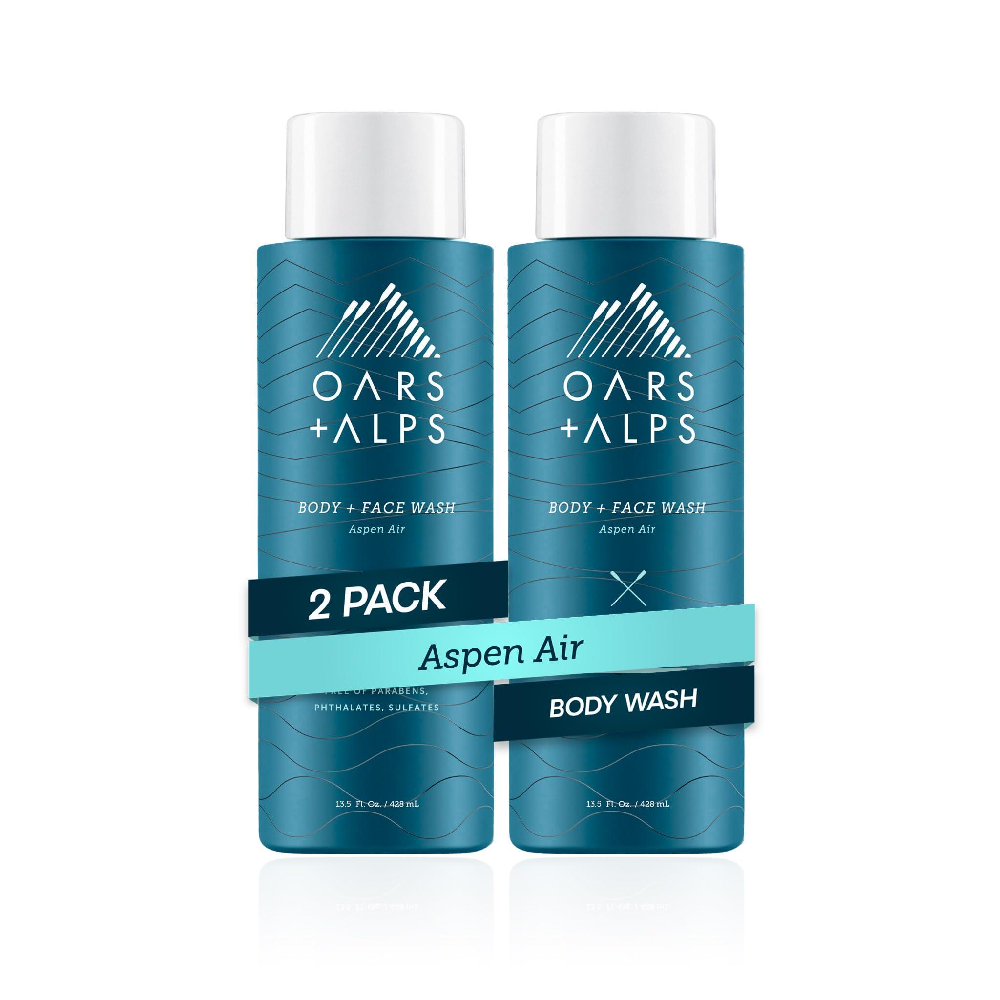 Oars + Alps Oars + Alps Mens Moisturizing Body and Face Wash, Skin Care Infused with Vitamin E and Antioxidants, Sulfate Free, Aspen Air, 2 Pack