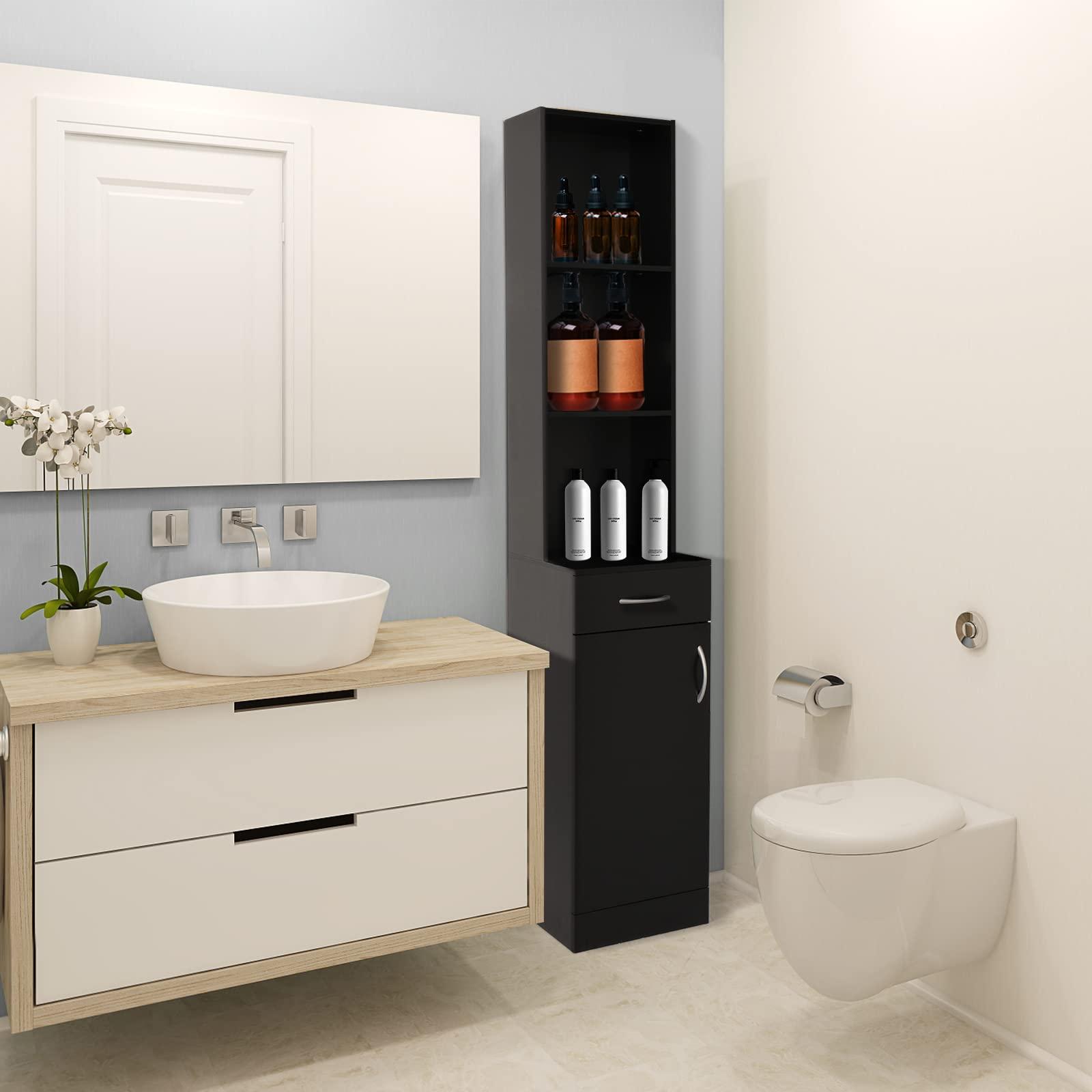 OmySalon OmySalon Salon Hair Styling Station, Barber Storage Cabinet, Salon Equipement with 5 Compartments, 1 Drawer, 1 Door (Black)