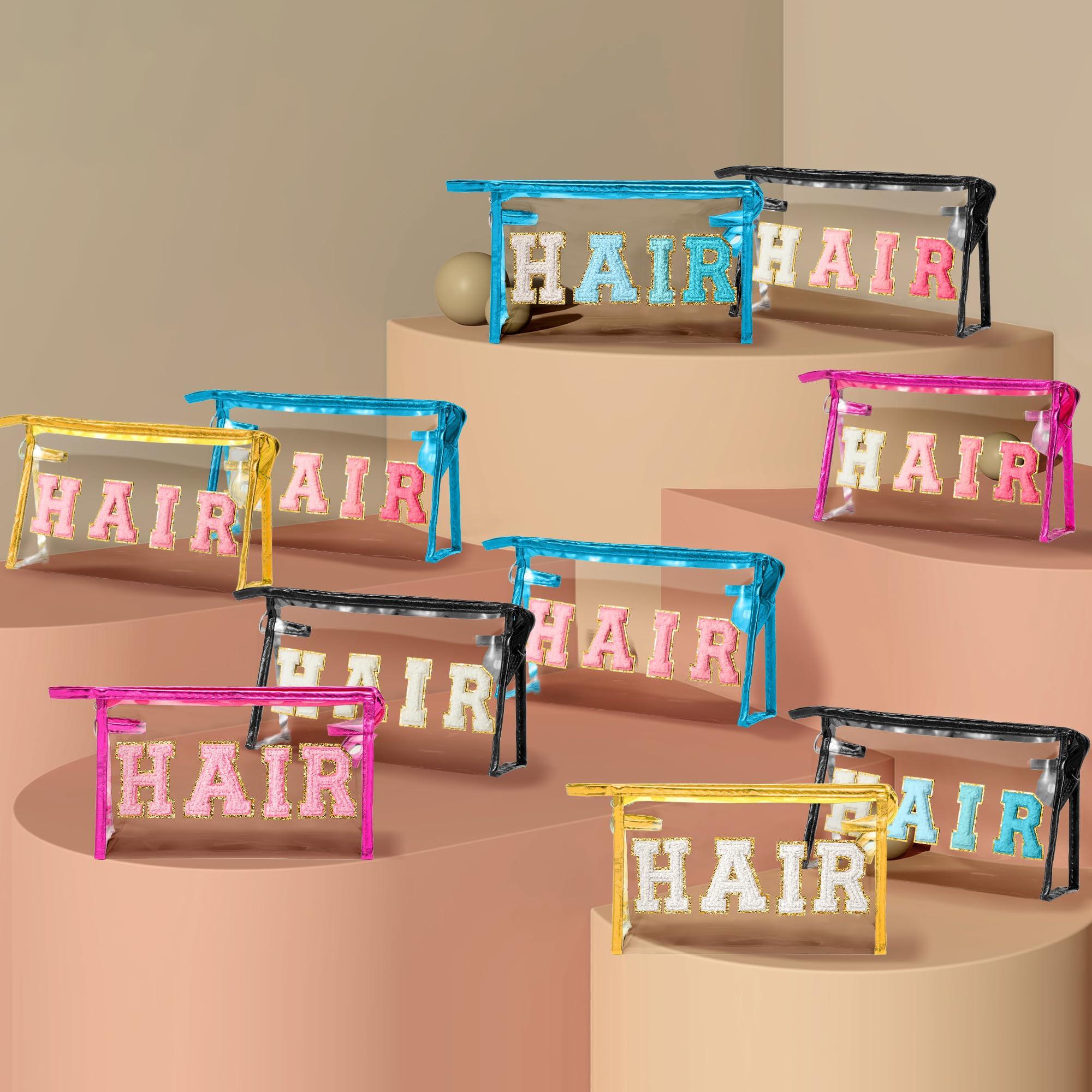 Y1tvei Y1tvei Clear HAIR Makeup Bag - Preppy Patch White Chenille Varsity Letter Cosmetic Bag Transparent PVC Zipper Waterproof Portable Beach Travel Storage Pouch Toiletry Organizer for Women(Rose Red)