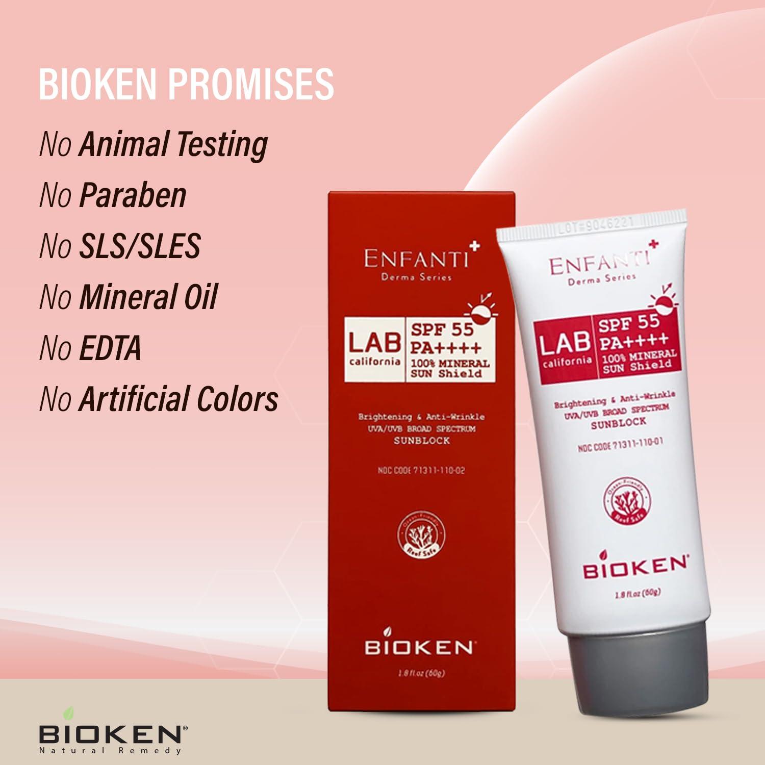 Bioken Bioken Enfanti Derma Series Sunscreen SPF 55 PA++++ 100% Mineral Sun Shield Organic Extracts UVA/UVB Broad Spectrum Sunblock