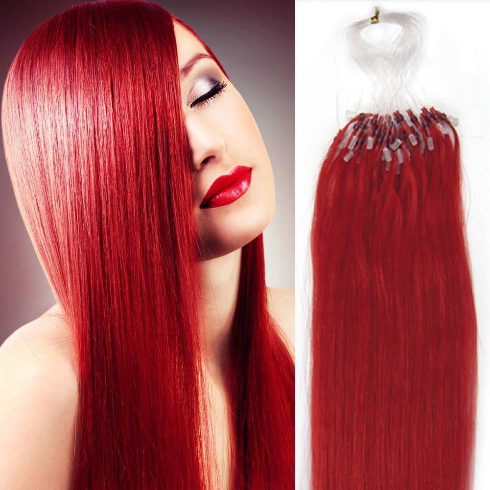 Fenicy 18"20"22"26" Micro Loop Virgin Real Hair Extensions Fashion Straight Human Hair 50G 100S (18inch, Red)