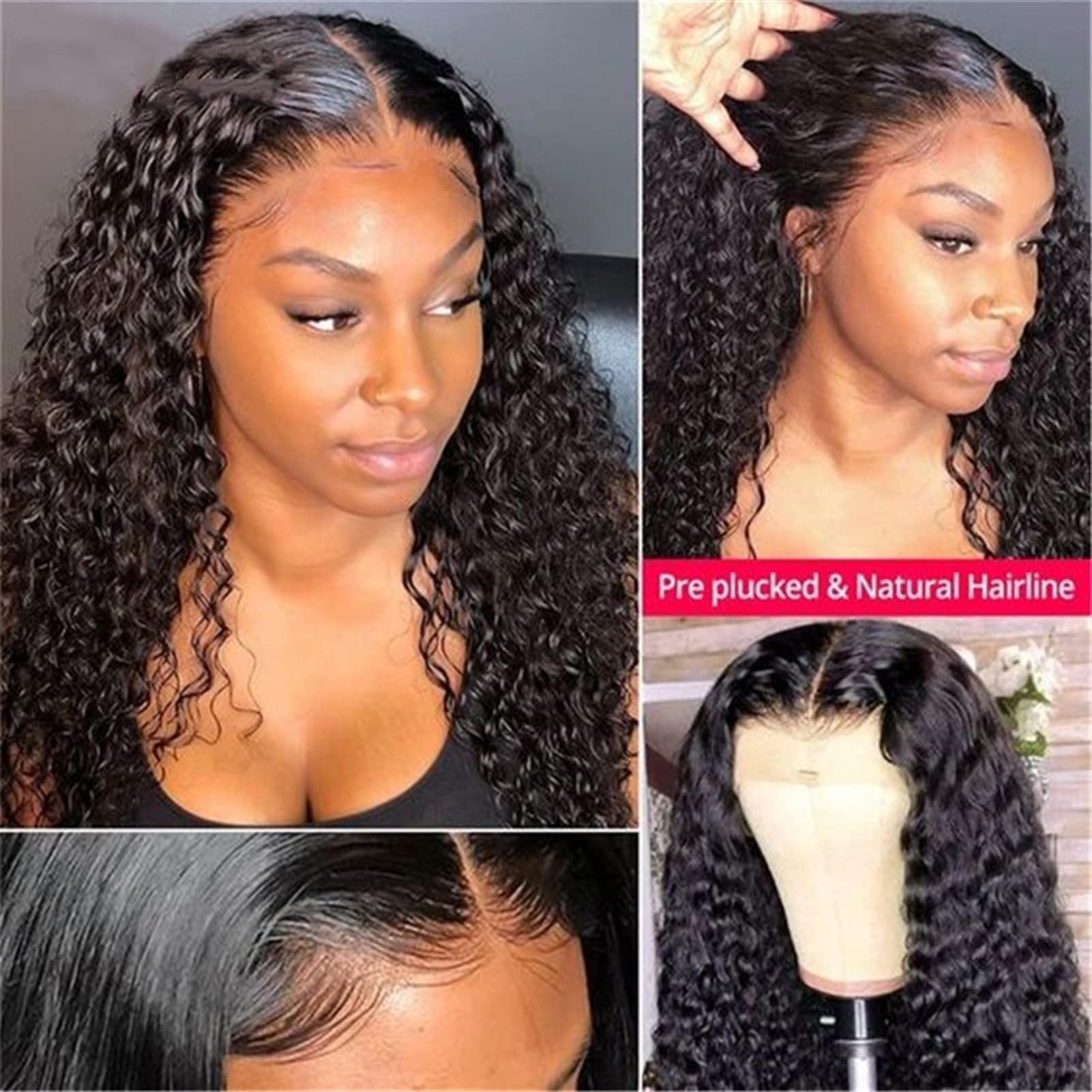 YUHUAWF YUHUAWF Wigs Raw Indian Hair Deep Curly Human Hair Wigs 4x4 Lace Closure Wig 8-30inch Wet and Wavy Curly Lace Front Human Hair Wigs for Women for Daily Party