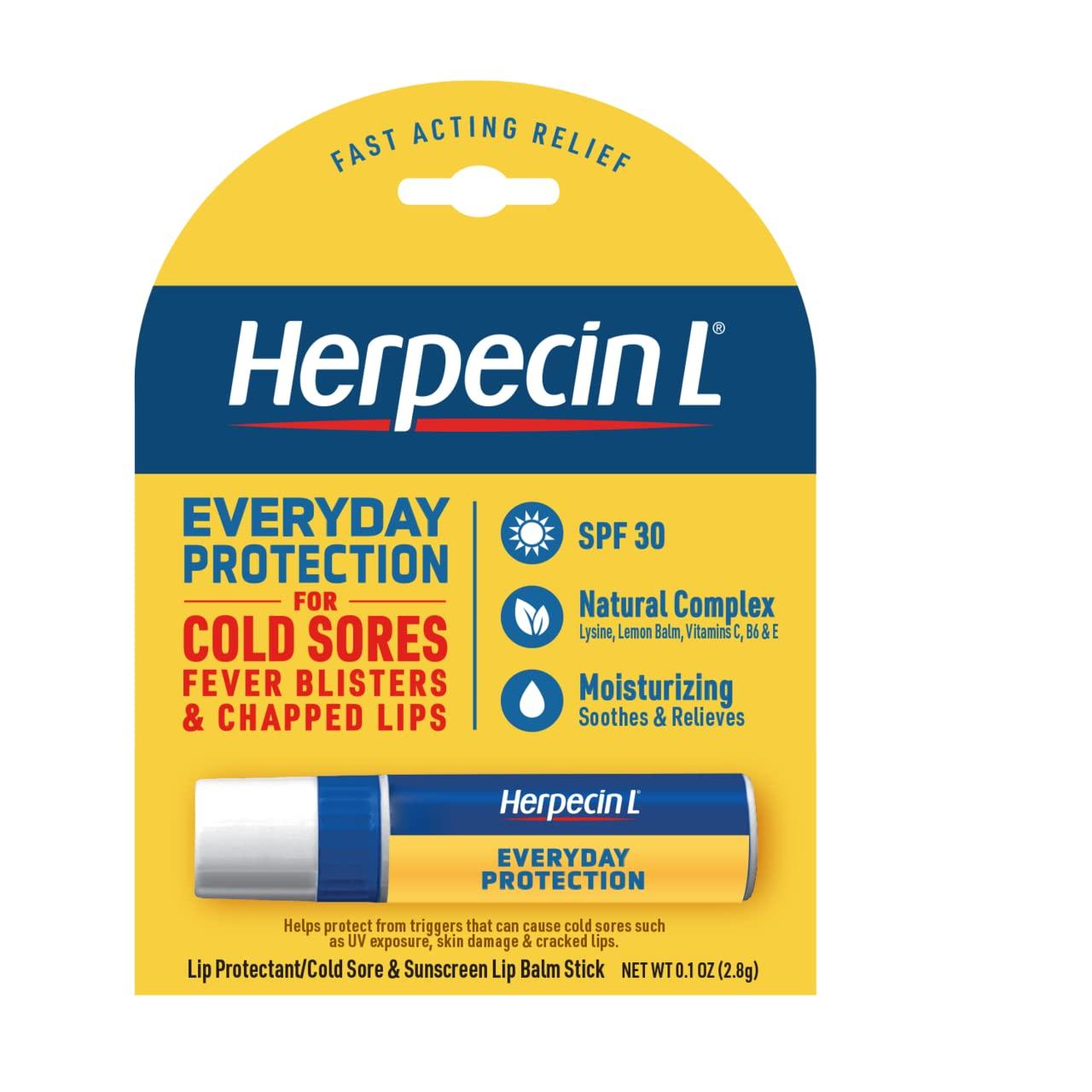 Herpecin-L Herpecin L Lip Balm Stick 30 SPF 0.1 Ounce Tube Cold Sore Sun & Fever Blisters and Chapped Lips Relief Lip Balm with SPF30 and Lysine (Pack of 2)