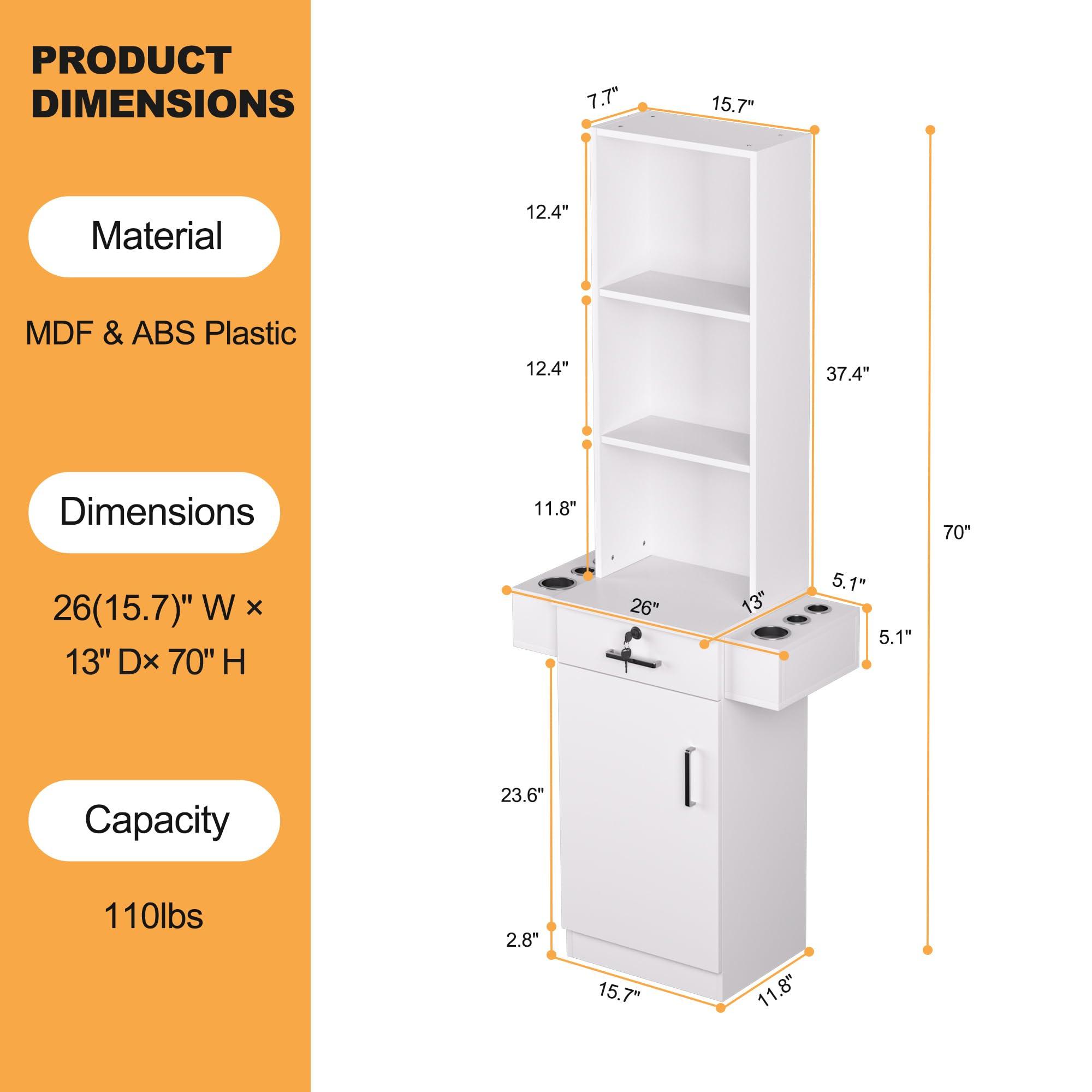 TOVRON TOVRON White Barber Salon Work Station for Hair Stylist Home Beauty Salon Equipment Barber Supplies Organizer Cabinet 70 Inch Barbershop Furniture