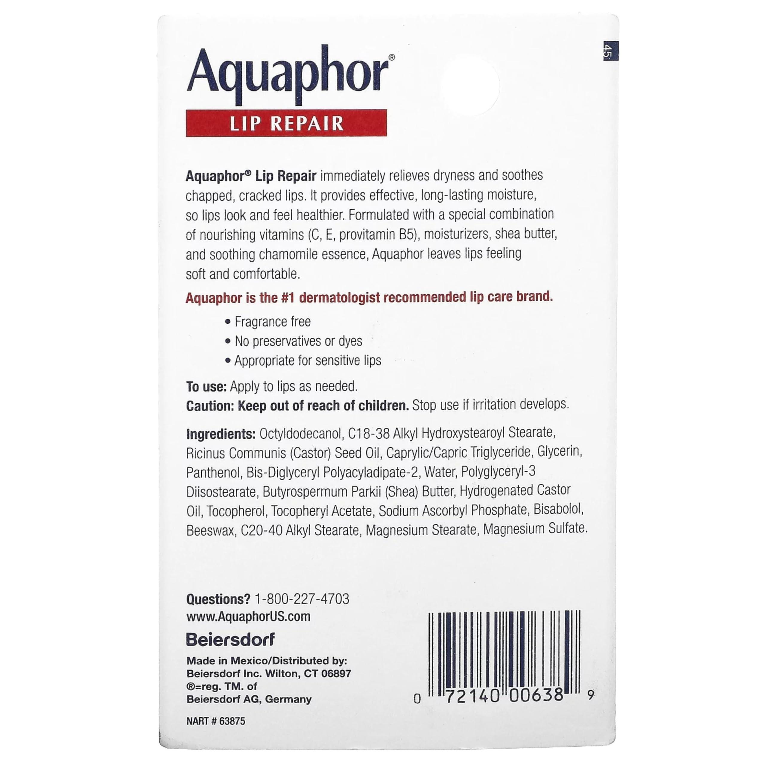Aquaphor Aquaphor Lip Repair Ointment - Long-lasting Moisture to Soothe Dry Chapped Lips - .35 fl. oz Tube, 4 Pack