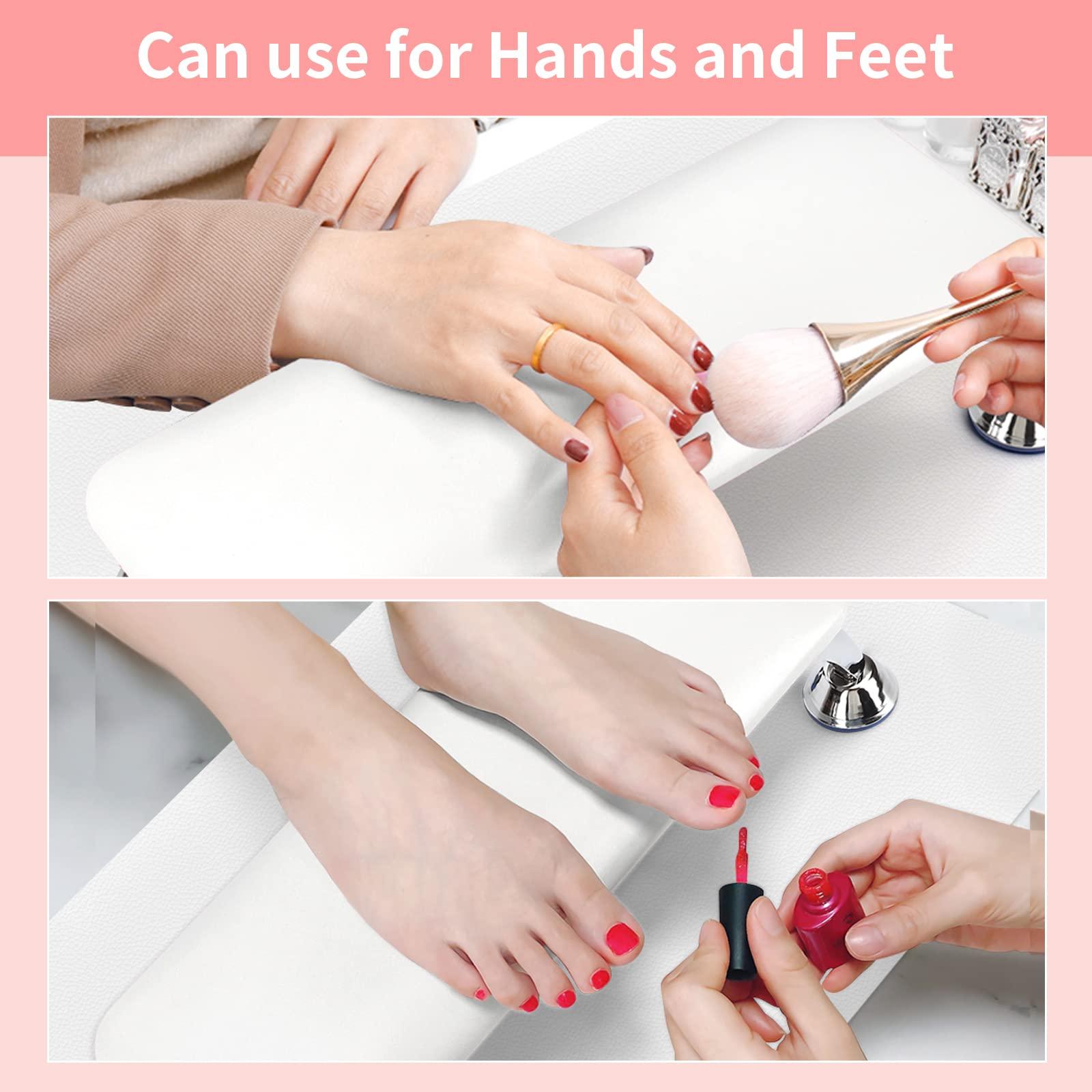 LIONVISON Nail Arm Rest for Acrylic Nails with Nail Table Mat, Microfiber Leather Nail Hand Rest Cushion for Nails, Soft Hand Pillow Footstool with Foldable Nail Art Hand Rest Pad for Nail Tech Use (White)