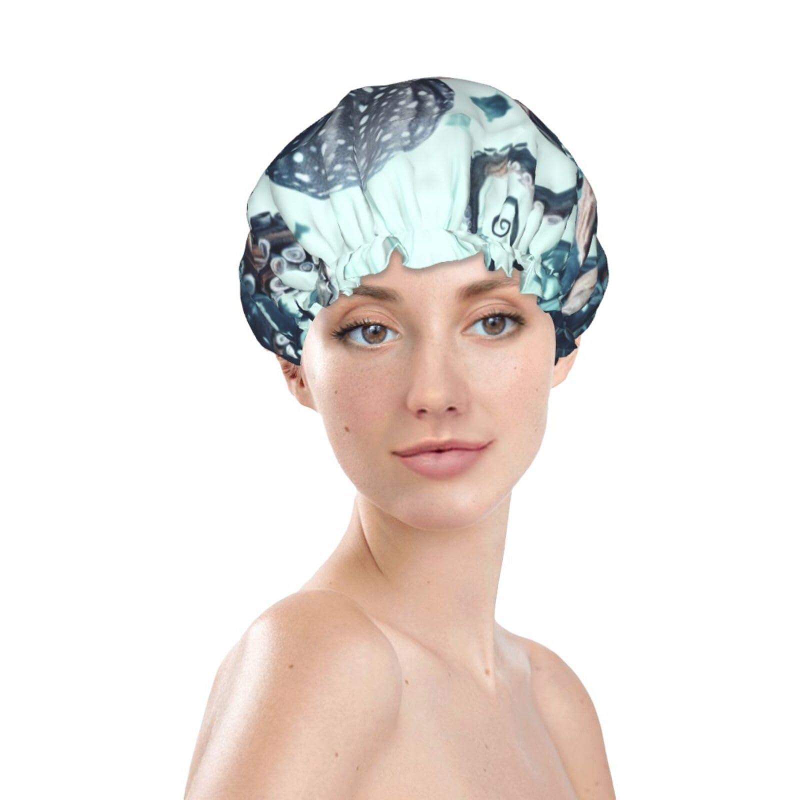 WSOIHFEC Cool Octopus Printed Shower Cap for Women Waterproof Bath Caps Reusable Double Layered Shower Hat Bathing Shower Caps for Men Ladies Spa Salon