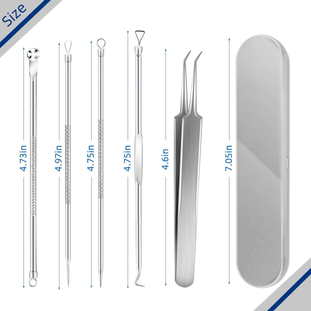 yuntop Blackhead Remover Tool Pimple Popper Tool Kit 5 Pack Blackhead Extractor Tools with Case Comedone Zit Acne Blemish Whitehead Removal Kit Professional Stainless Steel Extractor Tools for Face Nose
