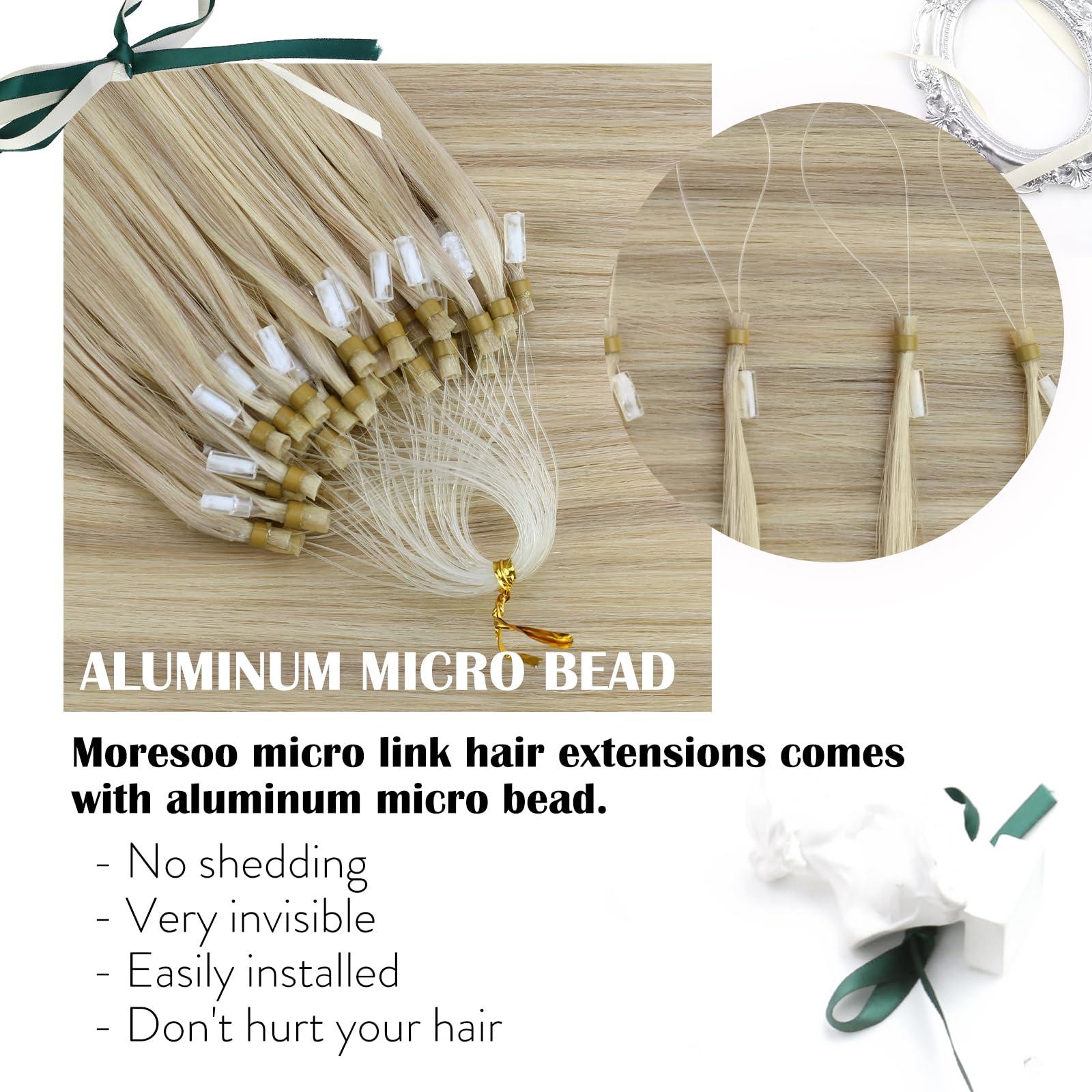 Moresoo Moresoo Micro Bead Hair Extensions Real Human Hair Ash Blonde Highlight Bleach Blonde Micro Link Hair Extensions Human Hair Blonde 16 Inch Micro Loop Hair Extensions Human Hair 50G/50S