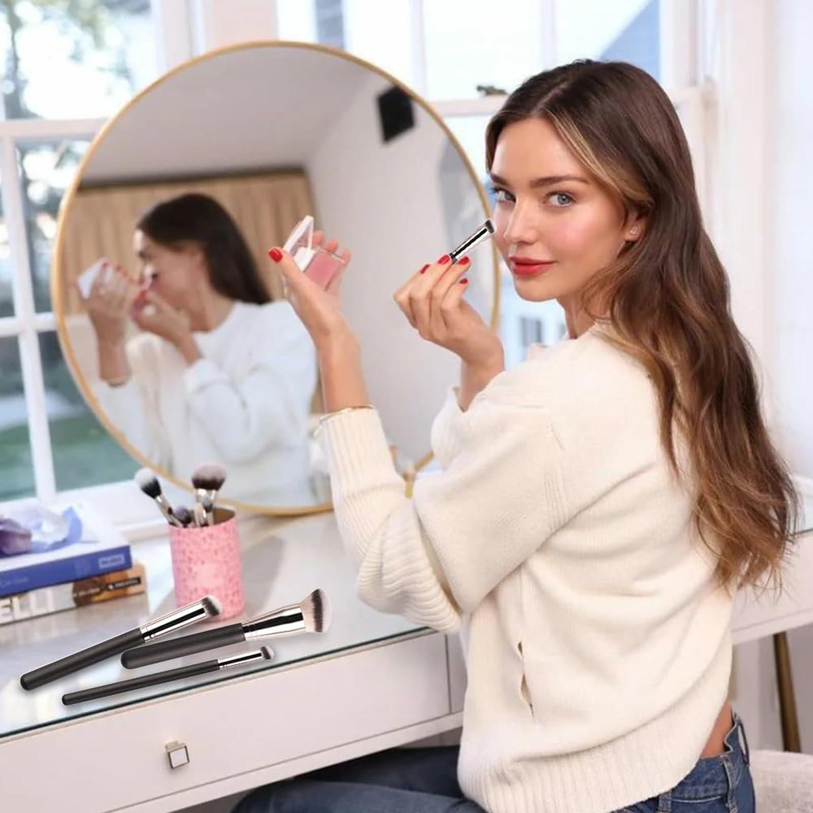 LuxeOne Beauty Brushes, 101 Foundation Brush, A506 Concealer Brush, Angie Hot & Flashy A506 Concealer, Angled Under Eye Concealer Brushes, Beauty Foundation Contour Conceal Makeup Brush Set (2PC)