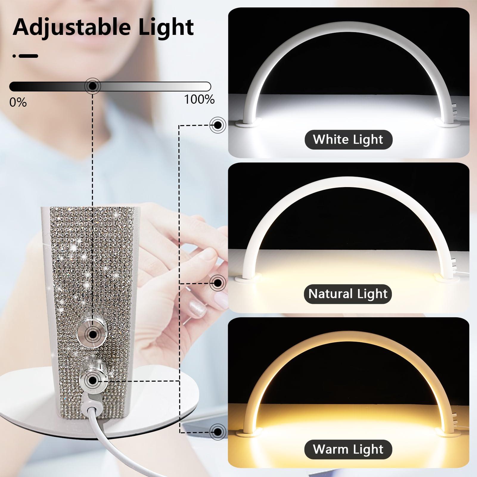 KMLSHLL KMLSHLL Half Moon Light for Nail Desk, 29 in Moon Light Nail Tech, Half Moon Nail Lamp with Stepless Dimming and 3 Color Temperature, Arch LED Manicure Lamp Table Light