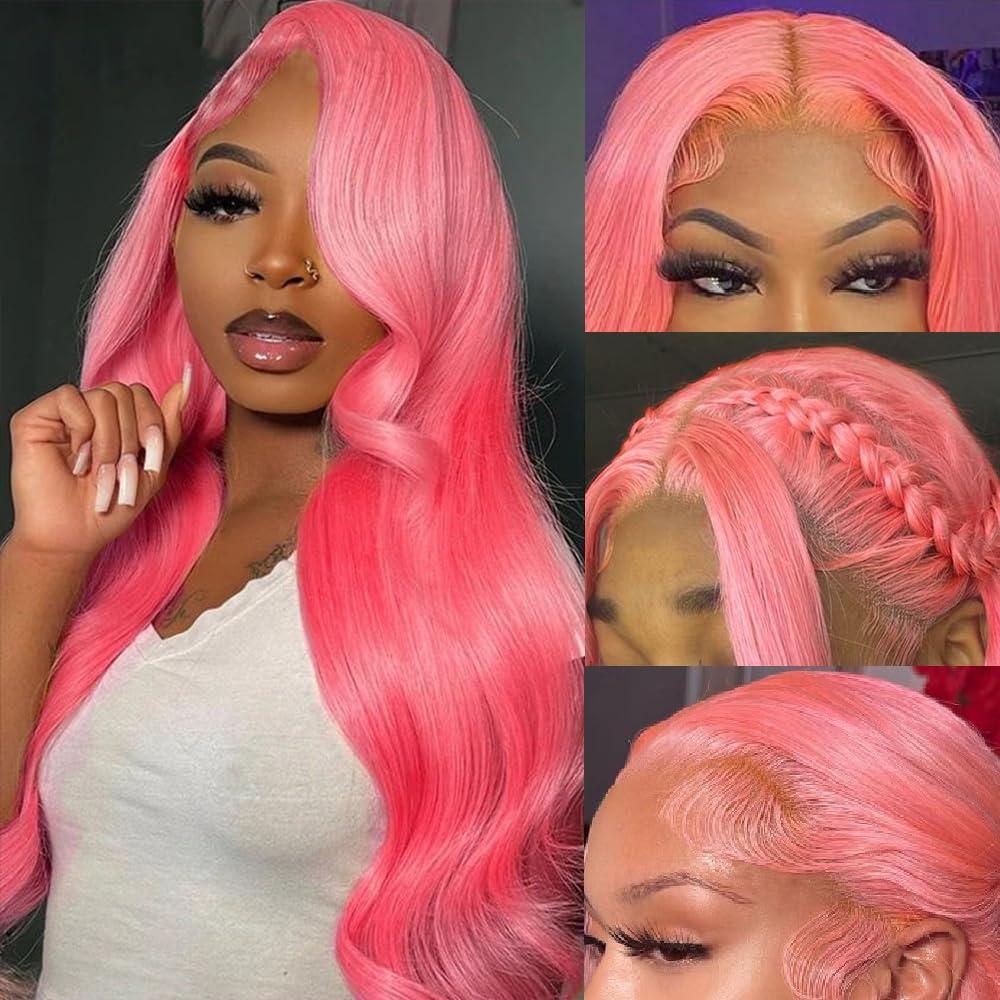 Avolo Avolo Pink Lace Front Wig Human Hair Pre Plucked 13x4 Colored Pink Human Hair Lace Front Wigs Body Wave 180% Density Frontal Wigs Human Hair Pink Wig Human Hair 26 Inch