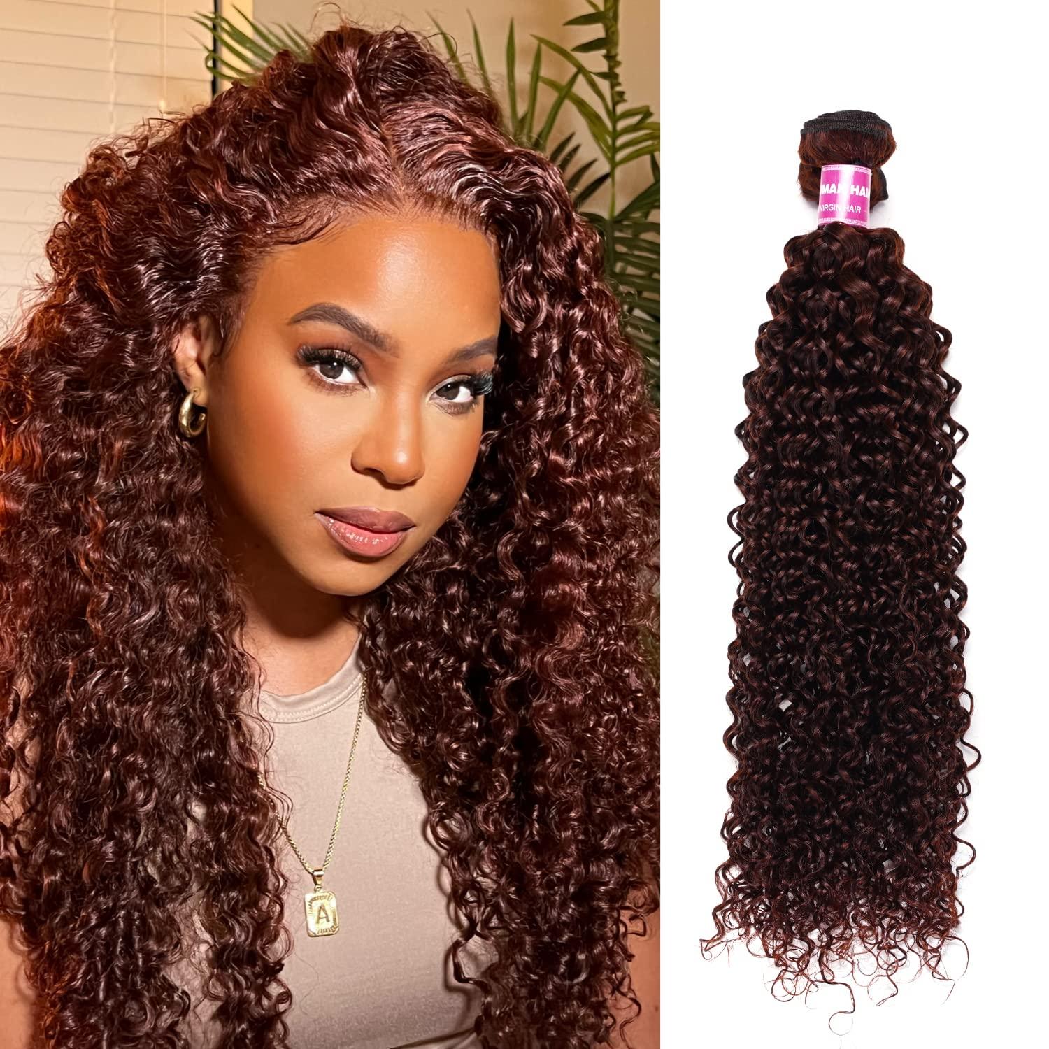 Yilian Julia Hair 12A Reddish Brown Virgin Curly Weave Human Hair 1 Bundle for Women 100% Brazilian Remy Human Hair Auburn Brown Copper Red Jerry Curly Bundle Wavy Weaves Sew in Extensions 33B Color 22 Inch