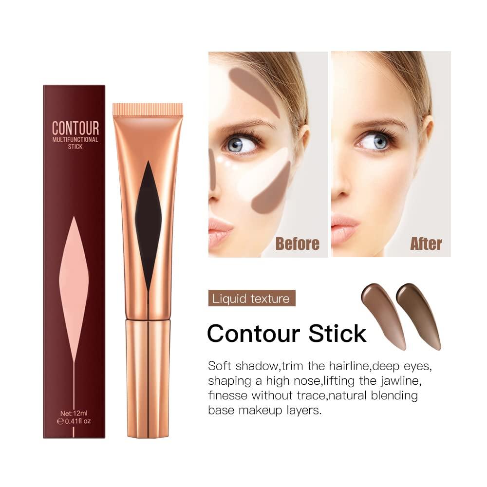 Spdoo Concealer Stick,Contour Stick Makeup Liquid Highlight and Contour Wand,Cream Contour Stick with Soft Cushion Applicator,Foundation Highlight Makeup Bronzer Stick for Face