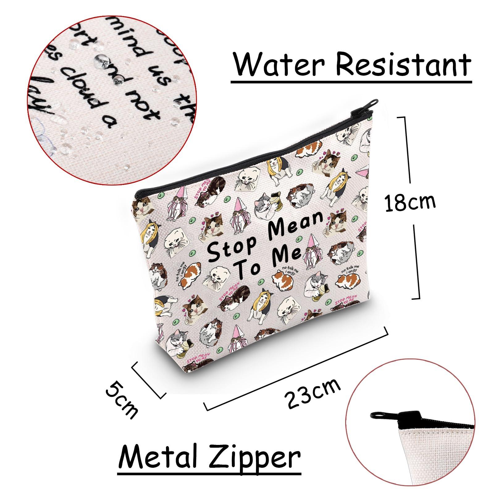 JXGZSO JXGZSO Cartoon Cat Makeup Bag Pet Cat Inspired Gift Stop Mean To Me Sad Cat Meme Cosmetic Bag Cat Theme Gift Animal Pouch