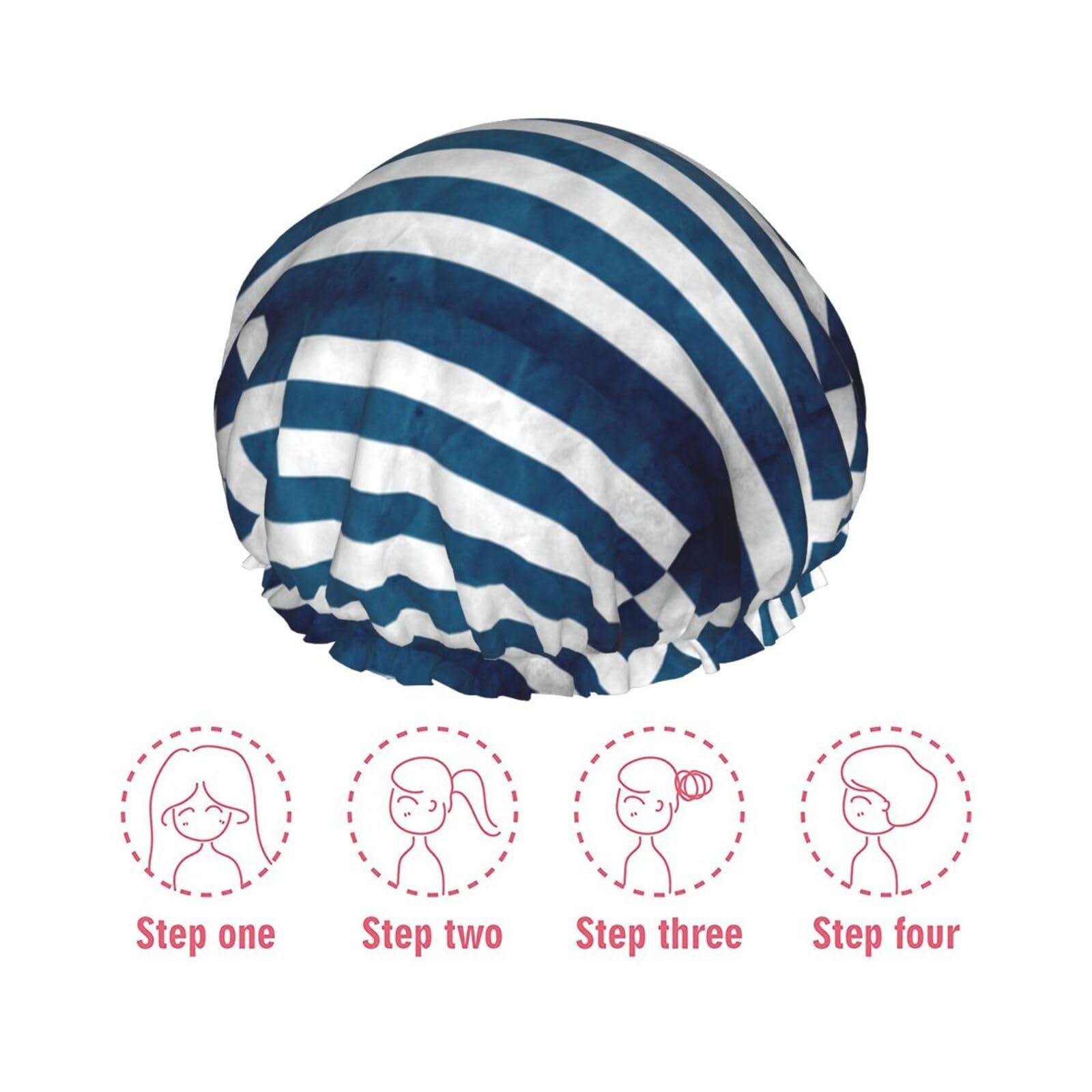XTUAG Greek Flag Shower Cap For Women, Elastic And Reusable,Double Waterproof Layers Bathing Hat