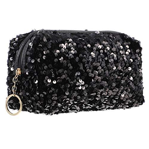VALICLUD VALICLUD Sequin Cosmetic Bag Portable Glitter Makeup Zipper Bag Toiletry Bag Sequin Organizer Bag for Women Girls Travel Daily Use (Black)