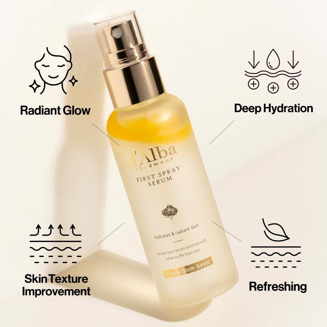 d'alba Piedmont d\'alba Piedmont Italian White Truffle First Spray Serum, Vegan Skin Care, Light-weight Face Moisturizer, Glow Serum for Radiant Skin, Non Comedogenic, All In One Mist, Korean Skin Care (3.38 fl oz.)