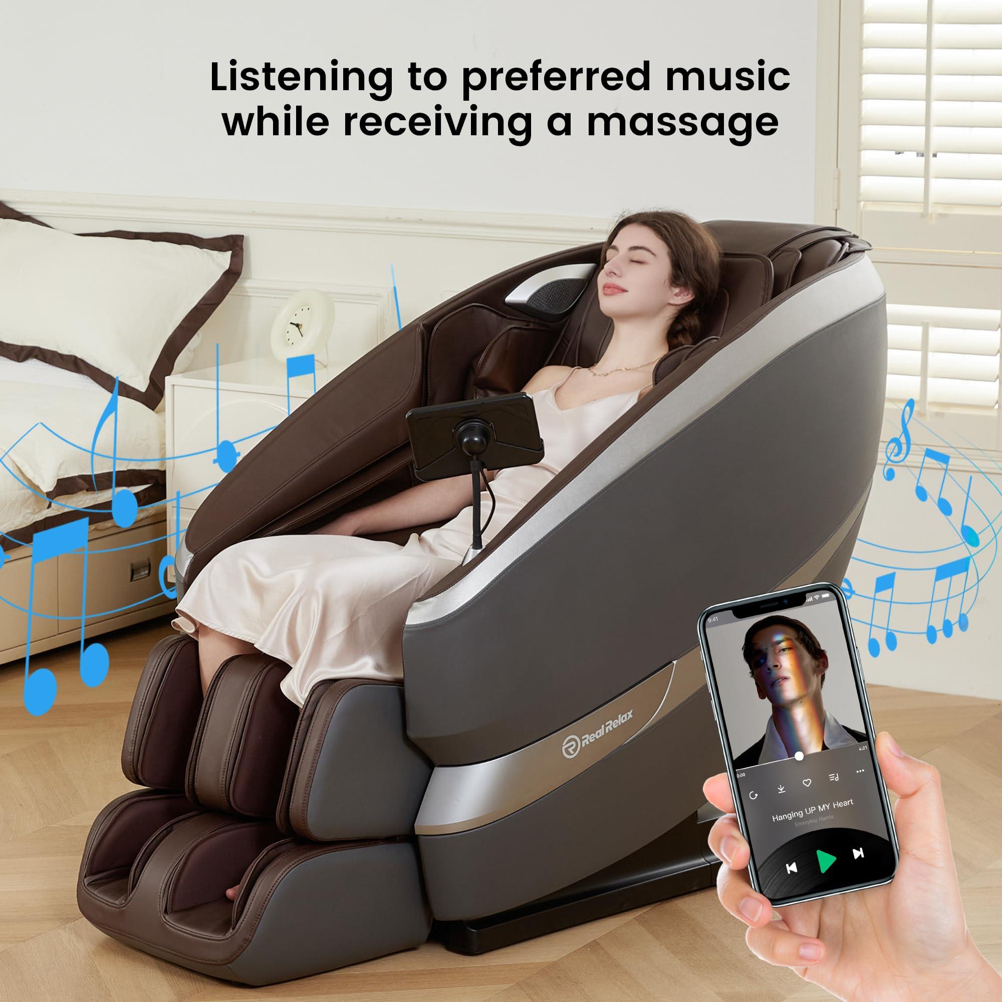 Real Relax Real Relax Massage Chair Full Body of Dual-core S Track, 12 Auto Modes, Back and Calves Heating, Zero Gravity Massage Recliner Chair, FS01 Brown