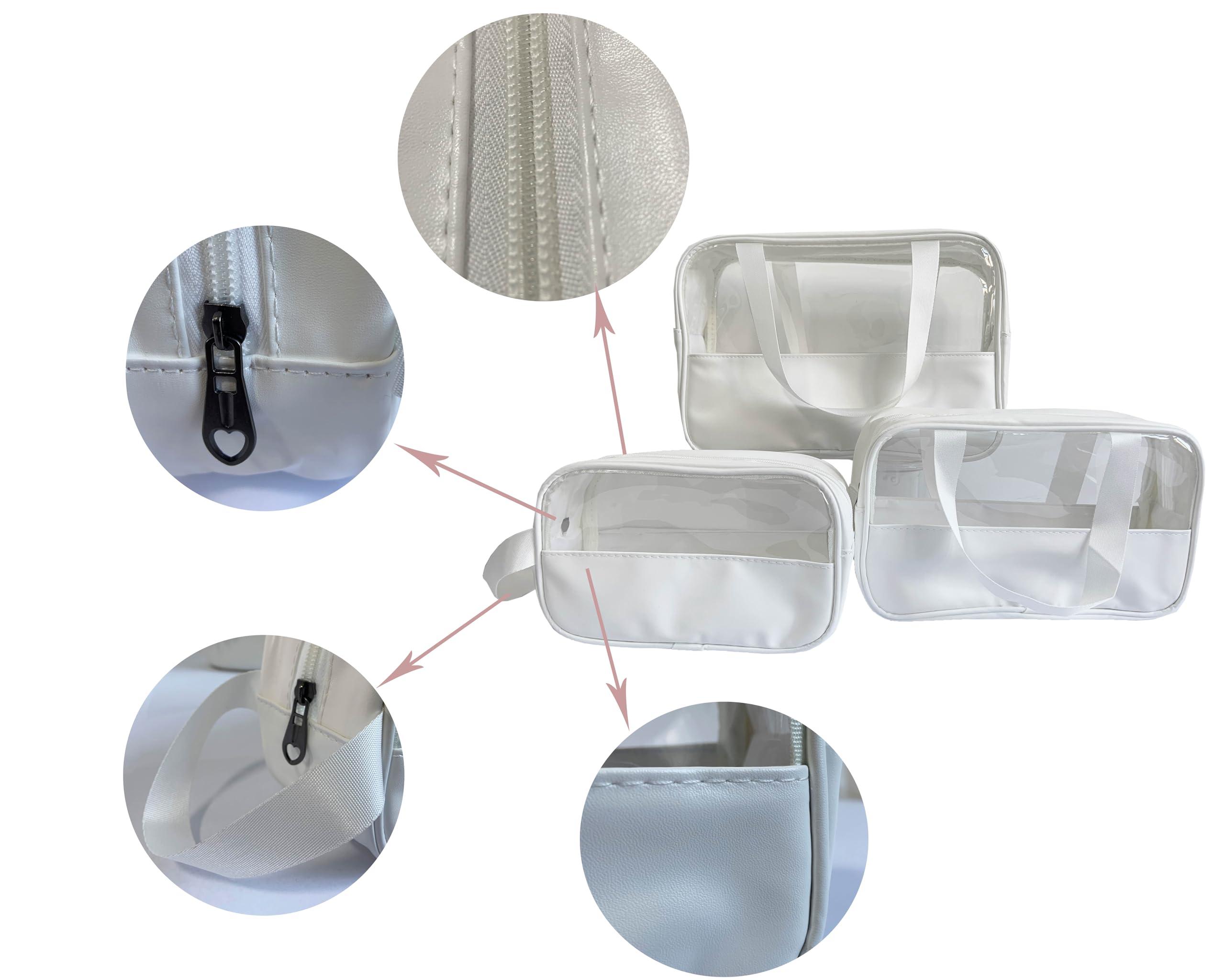 nmbaobei nmbaobei White 3-piece clear makeup bag, waterproof travel makeup bag for makeup and toiletries