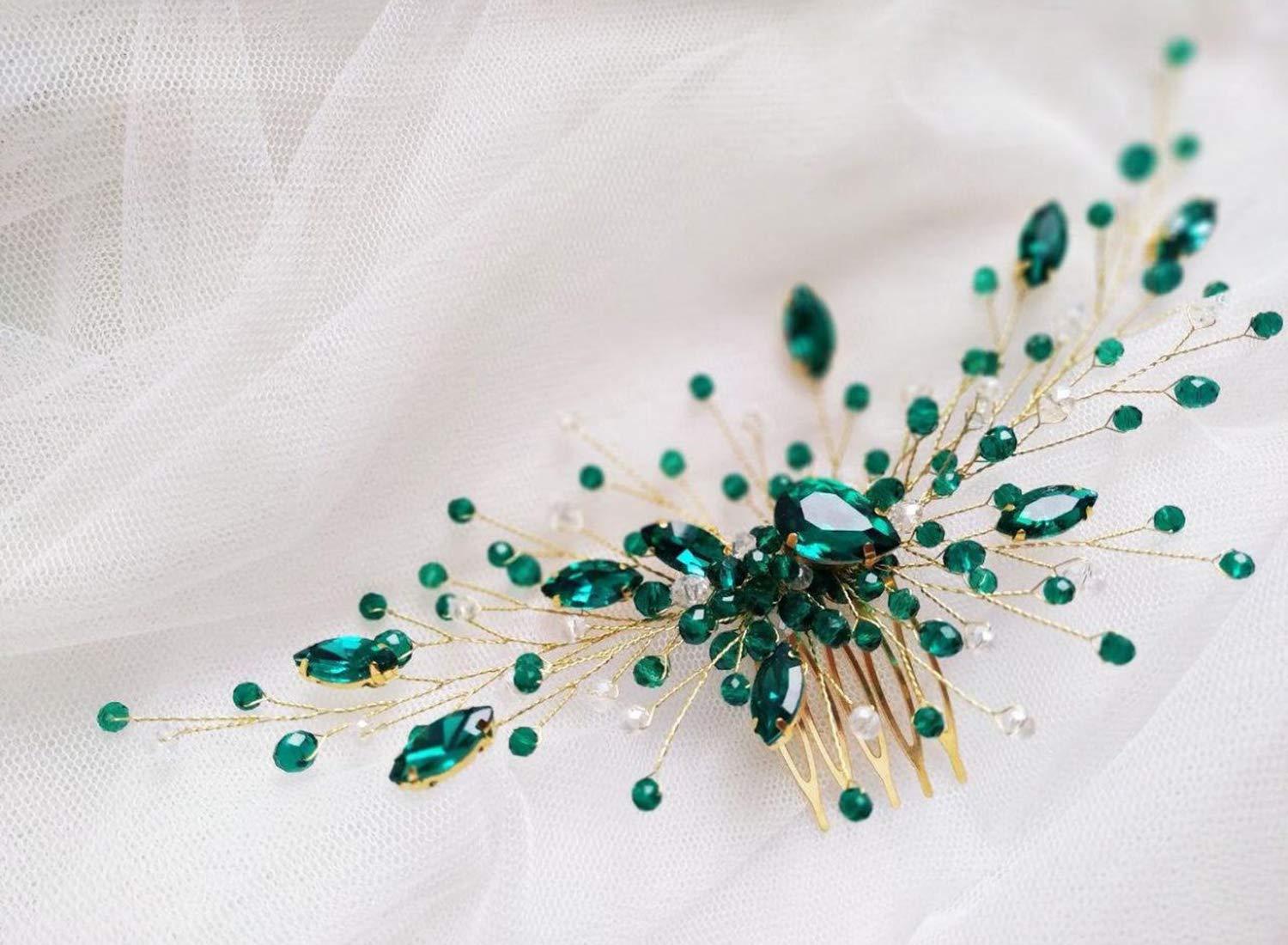 BERYUAN BERYUAN Women Bridal Teardrop Emerald Green Crystal Hair Comb Wedding Hair Accessory Rhinestone Hair Piece Party Headress for Bride Bridesmaid