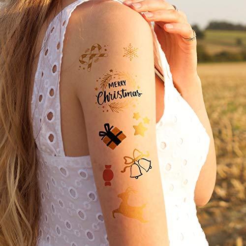 EVERJOY Everjoy Metallic Christmas Decorations Temporary Tattoos - 100+ Glitter Tattoo Designs, Merry Christmas Party Favors, Santa Claus, Snowflake, Mistletoe, Christmas Eve Gifts for Kids and Adults