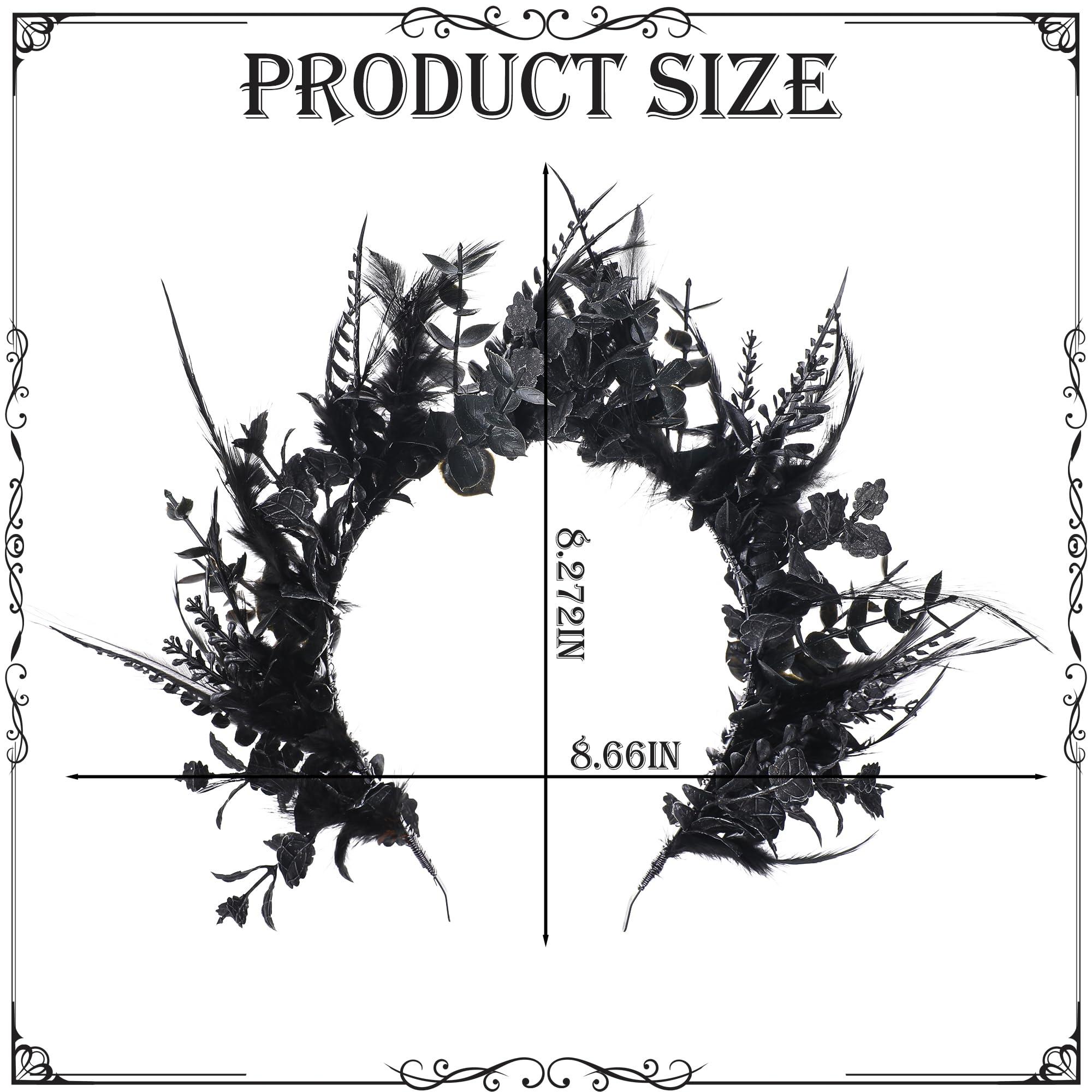 MOSTORY MOSTORY Black Feather Halo Crown - Handmade Dark Feather Headband Gothic Floral Hairband for Women Girls Witch Goth Wedding Renaissance Cosplay Prom Party Fae Ball Photo Shoot