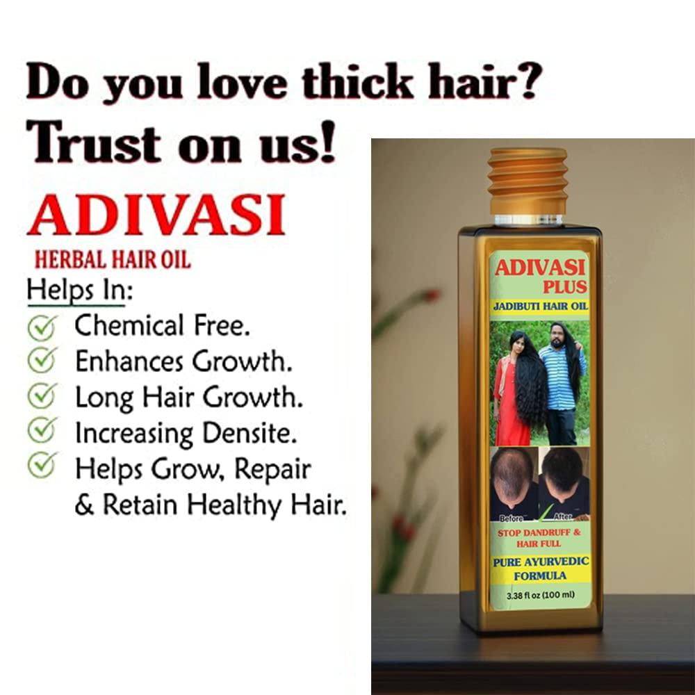 Adivasi Ayurvedic Hair Care Adivasi Plus Herbal Hair Oil Sesame oil, coconut oil, castor oil, neem amla bhringraj, Adivasi Herbal Hair Oil for Hair Growth & Anti Hair fall Control - Helps Hair Thickening