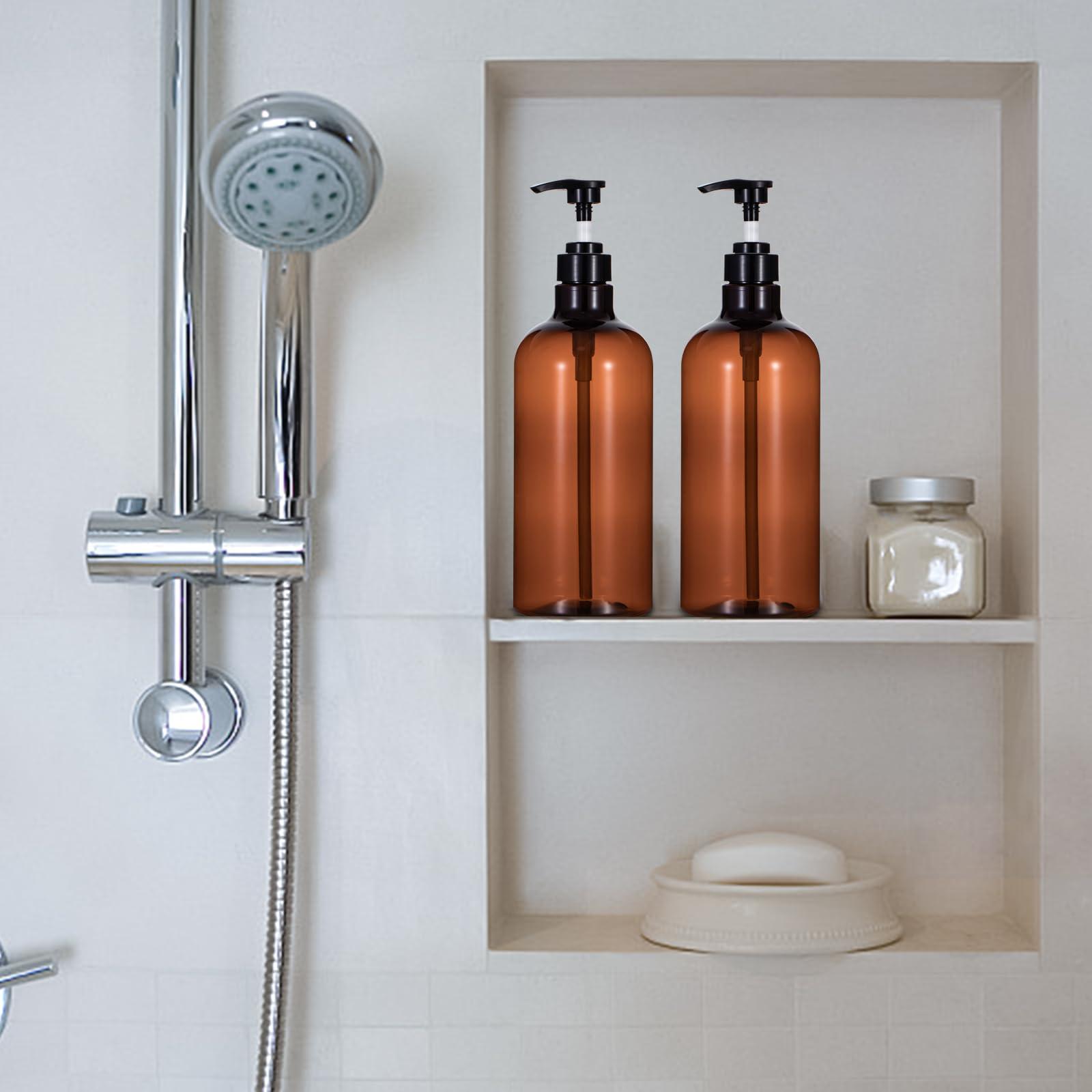 Yebeauty Yebeauty Pump Bottle Dispenser, 33.8oz 1000ml Plastic Shampoo Pump Bottles Shower Soap Dispenser Empty Refillable Containers for Conditioner Body Wash, Bathroom Kitchen, 2 Pack Amber