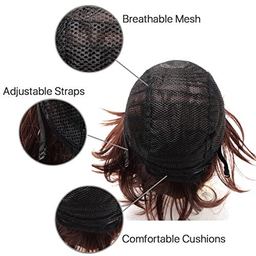 YWSQR Short Mens Wig|Brown Wigs for Men|Synthetic Mens Wigs|Fluffy 80s Wig for Party&Daily Use