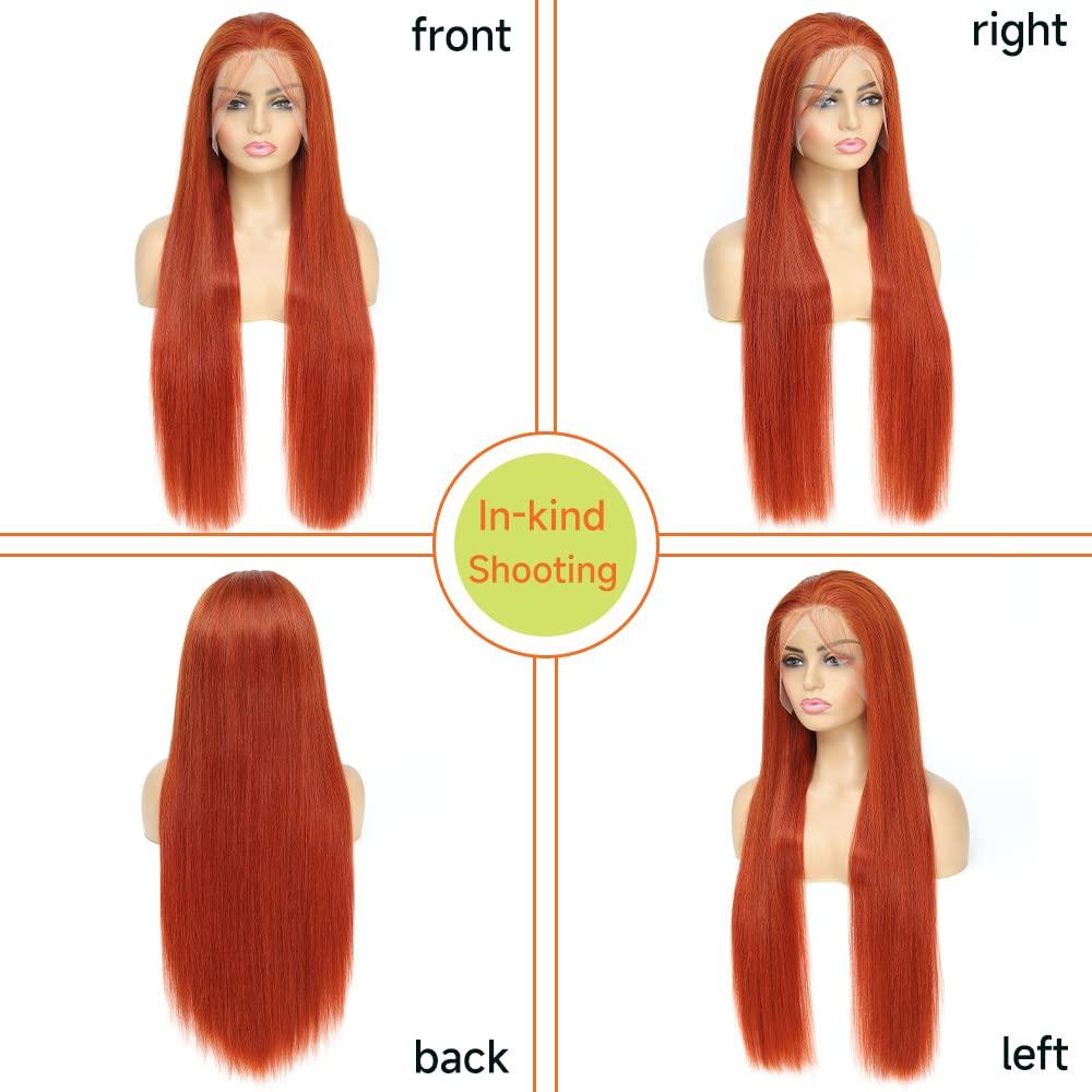Hulimei Ginger Orange Lace Front Wigs Human Hair Pre Plucked Straight 13x4 HD Lace Frontal Human Hair Wigs Ginger Wig Lace Front Human Hair with Baby Hair 180% Density Ginger Human Hair Wig 22 Inch
