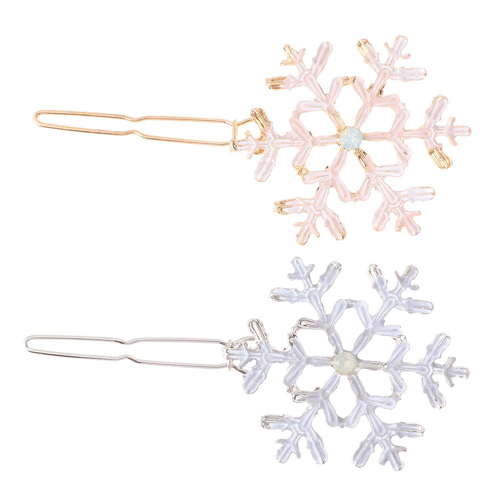 Lurrose 4Pcs Snowflake Hair Clips Christmas Snow Bobby Pins Alloy Pins Xmas Hair Accessories Party Favors
