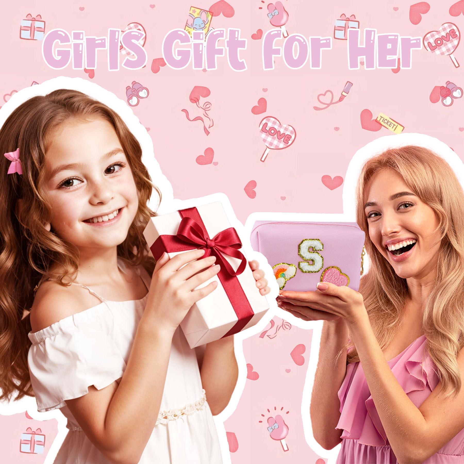Elilier Elilier Girls Gifts for Kids, Personalized Initial Makeup Bag Pink Cosmetic Bag Travel Toiletry Bag Gifts 4 5 6 7 8 9 10 11 12 Years Old Girl Gifts Teen Girl Gifts Trendy Stuff (Medium)