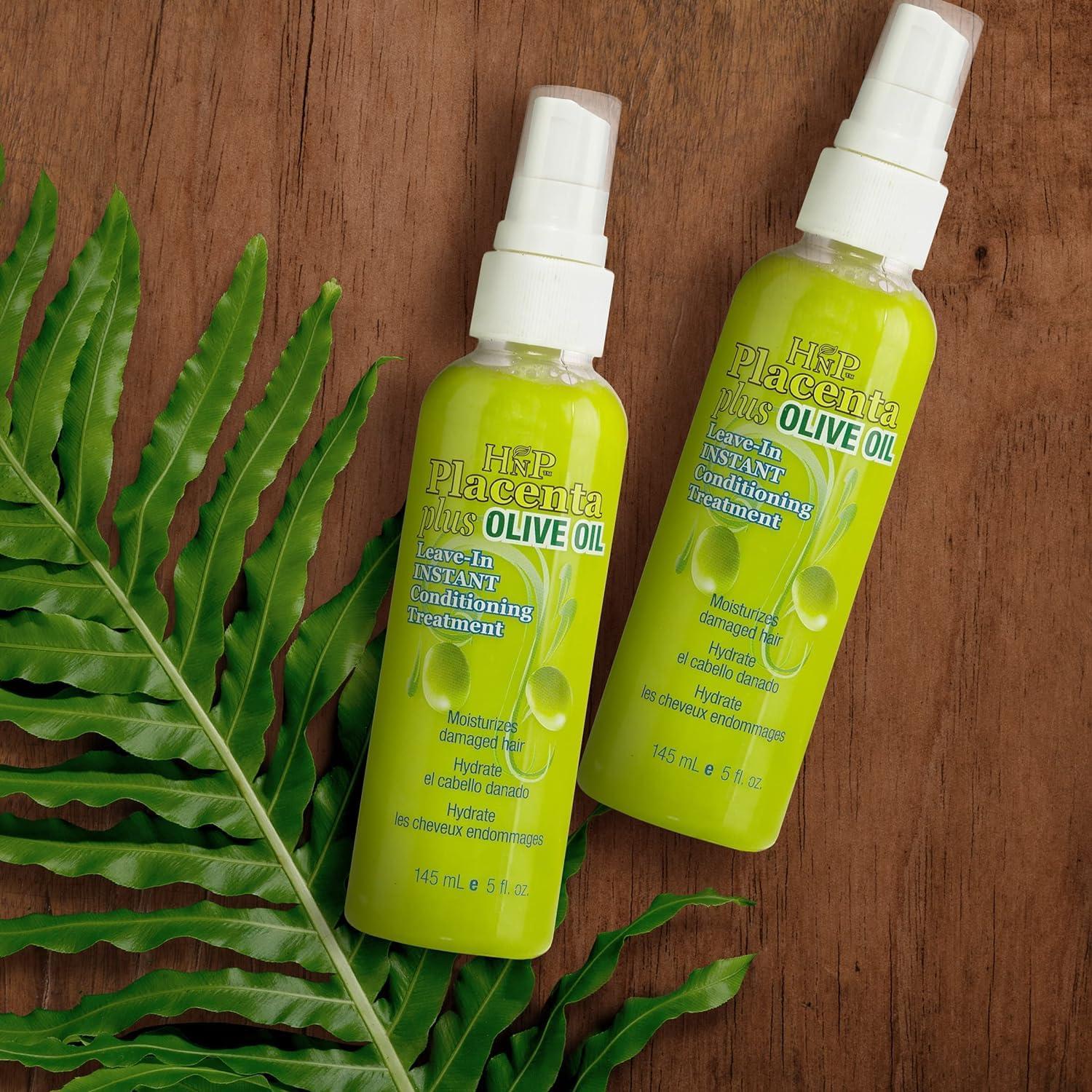 HNP HNP Placenta Olive Oil Leave-in Conditioning Hair Treatment Pump, 5 Oz - Pack of 2