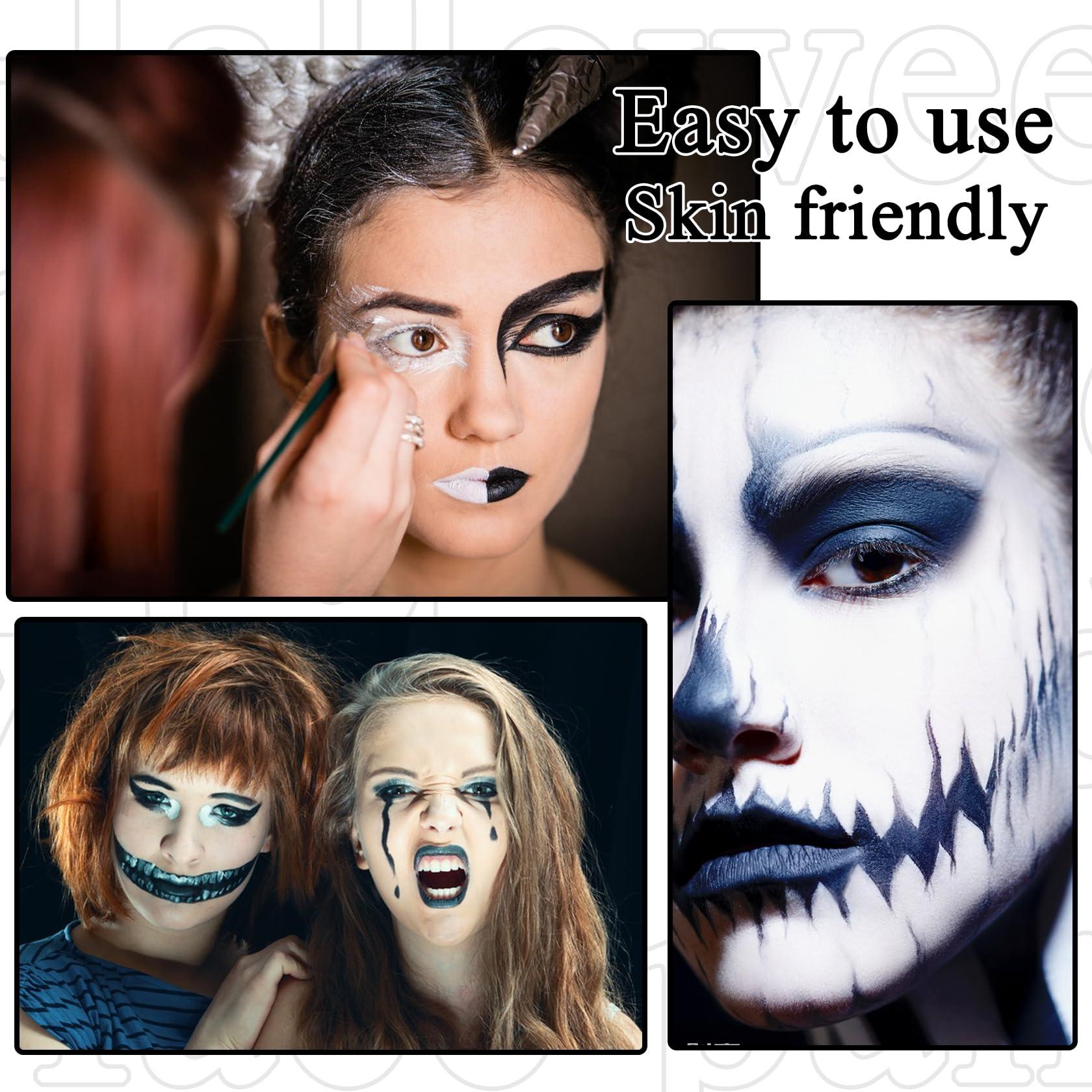 PPPanYiDi 2PCS Black and White Face Body Paint,Skeleton Skull Face Painting Special Effects Makeup Kit with 2 Brushes,Clown Zombie Party Cosplay Art Theater Cosplay Halloween Face Paint Makeup Kit for Adults